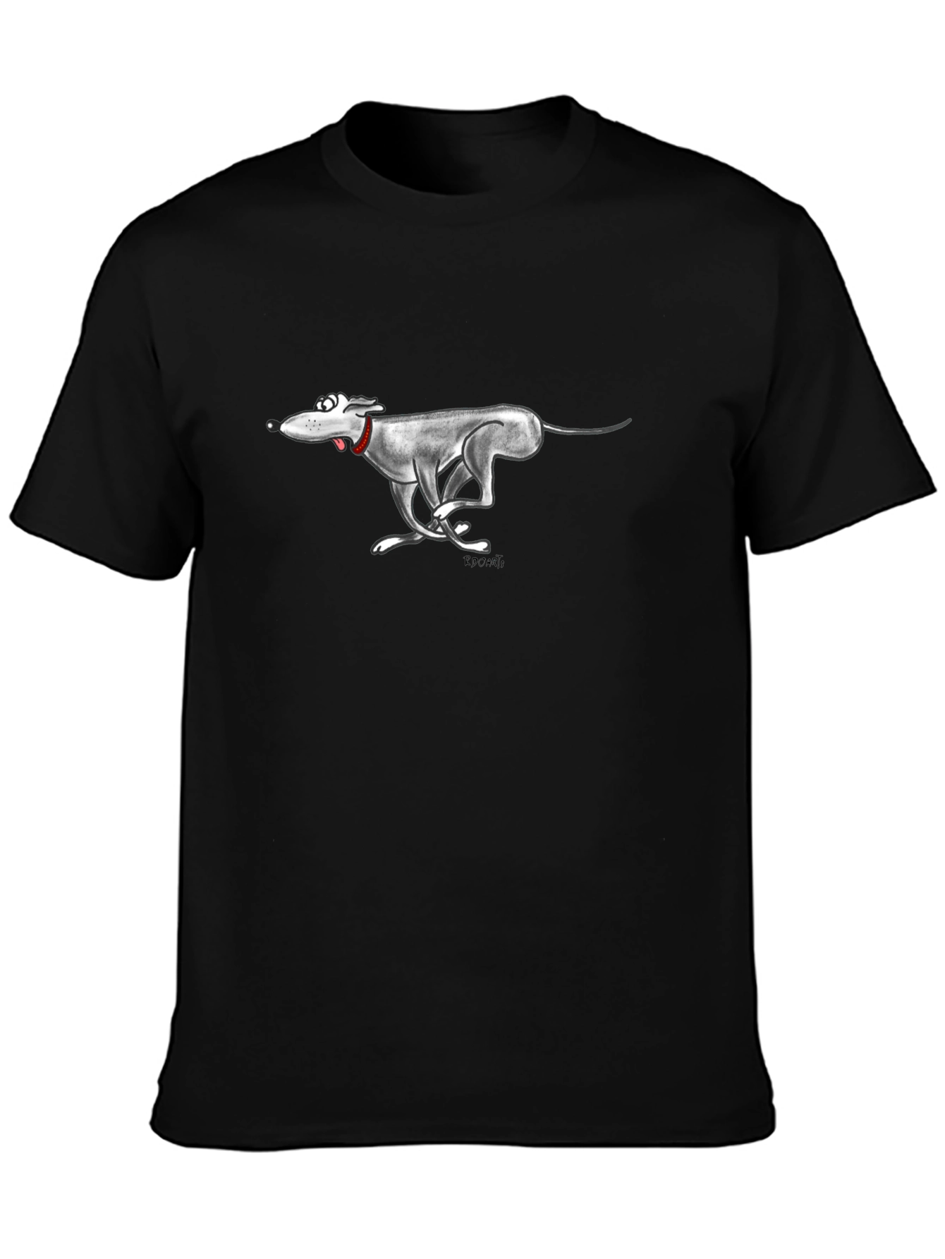 Cartoon Greyhound Dog Graphic Black T-Shirt