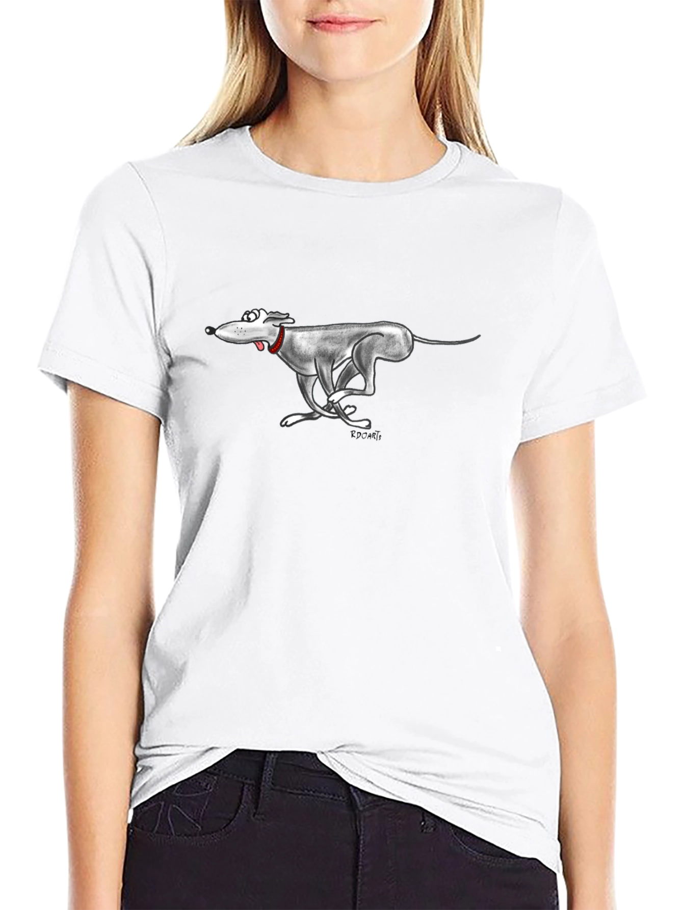 Cartoon Greyhound Dog Graphic Black T-Shirt
