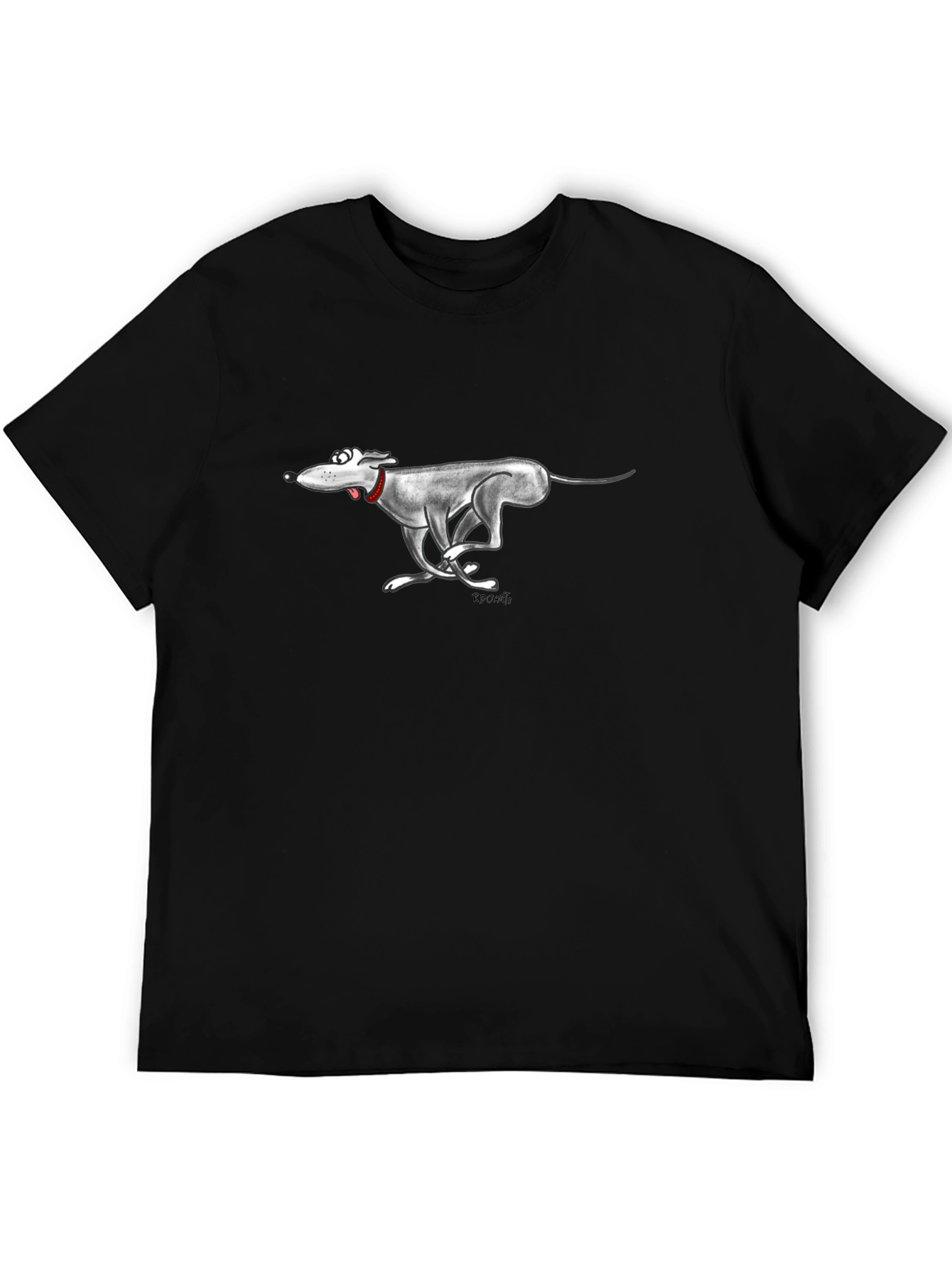 Cartoon Greyhound Dog Graphic Black T-Shirt