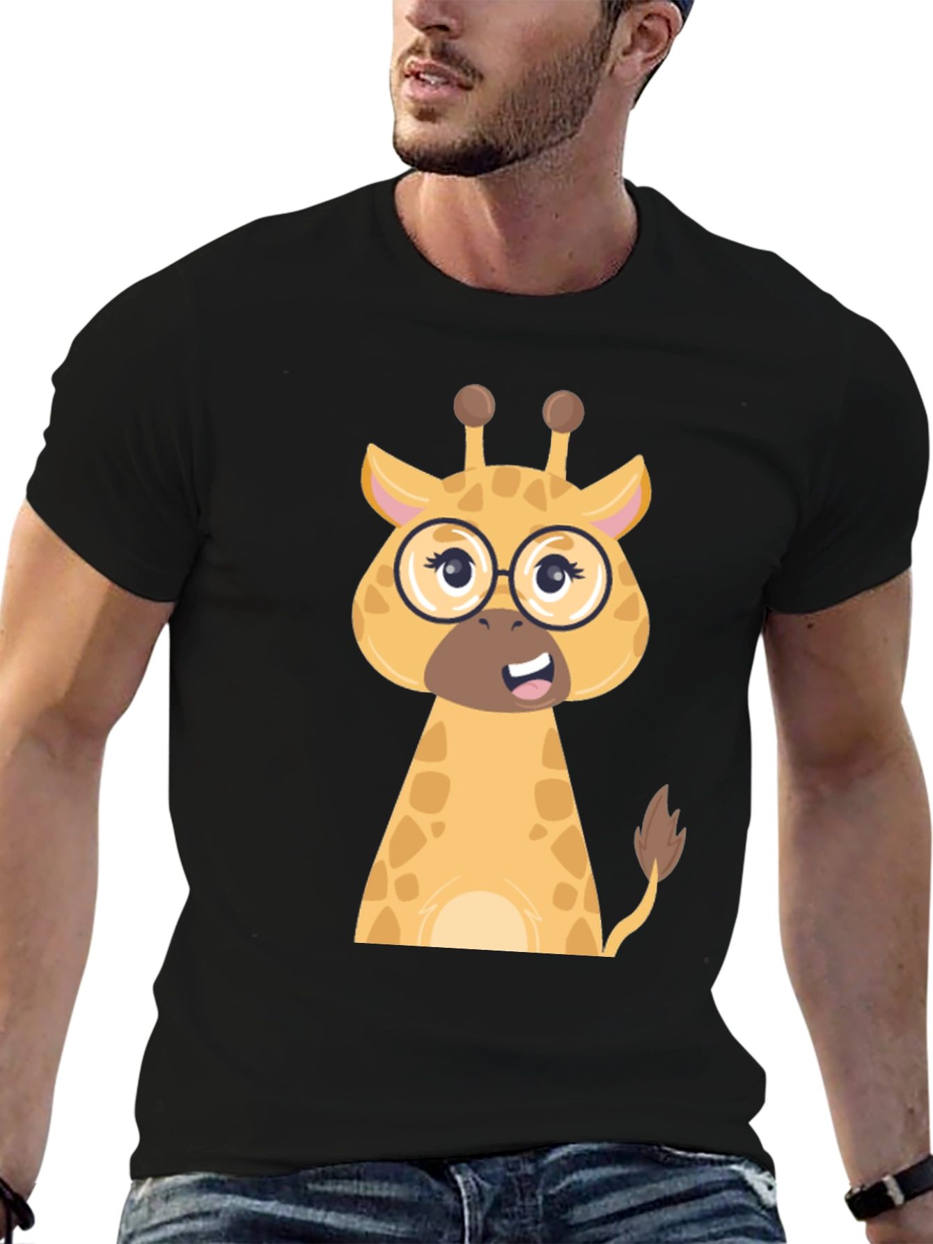 Giraffe Graphic Tee - Black Cotton Blend