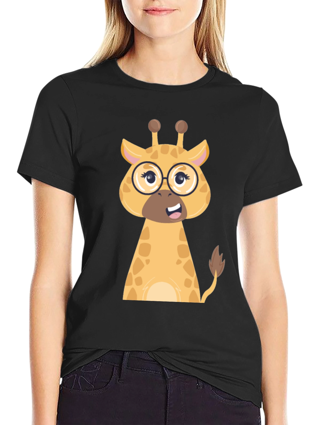 Giraffe Graphic Tee - Black Cotton Blend