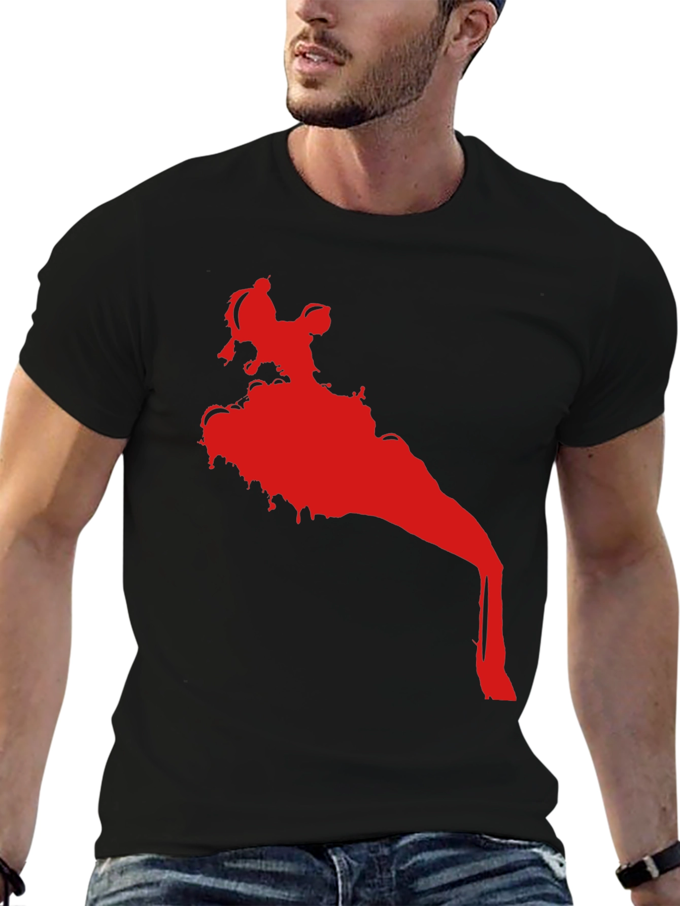 Statement Black T-Shirt with Red Graphic