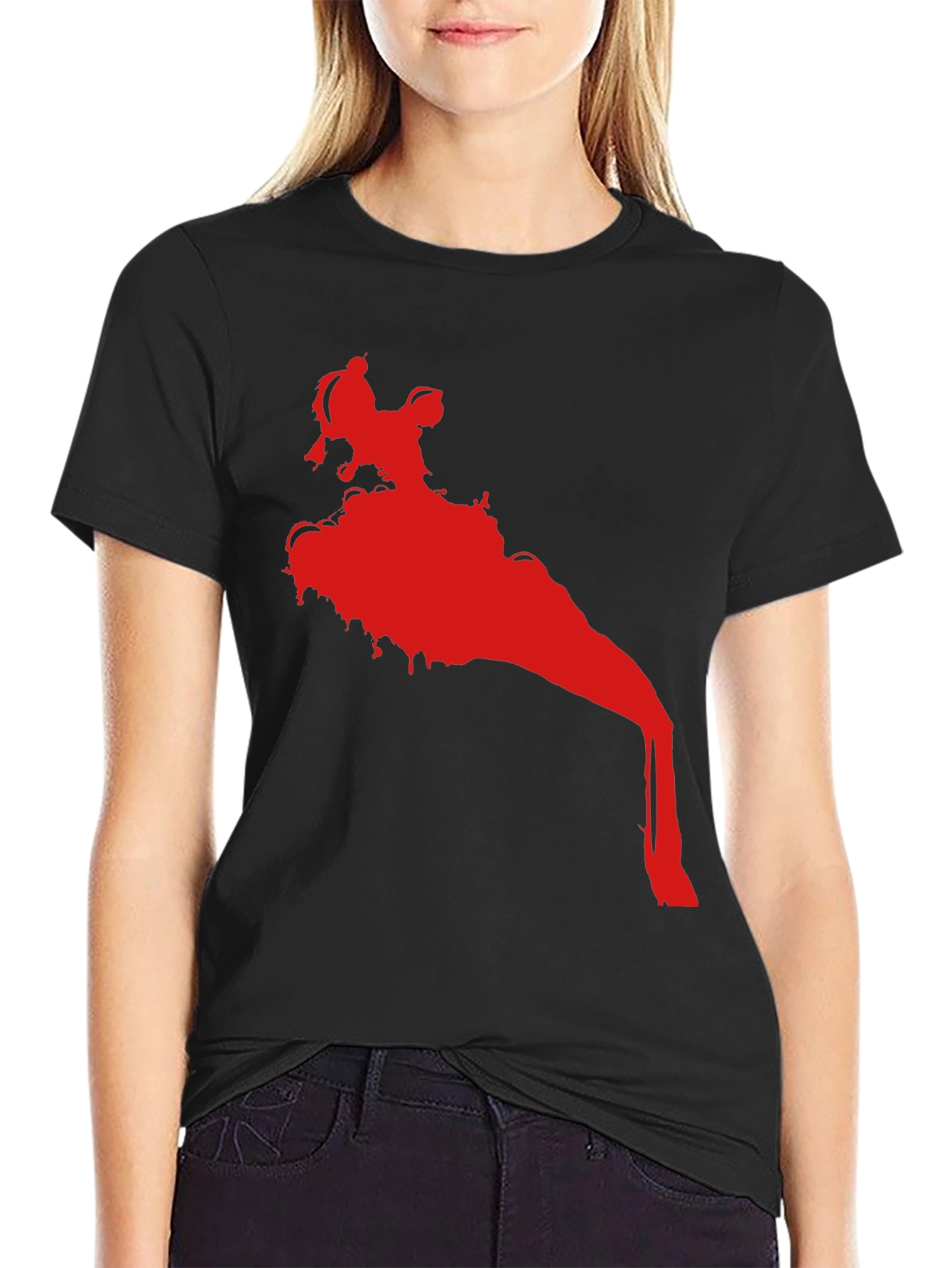 Statement Black T-Shirt with Red Graphic