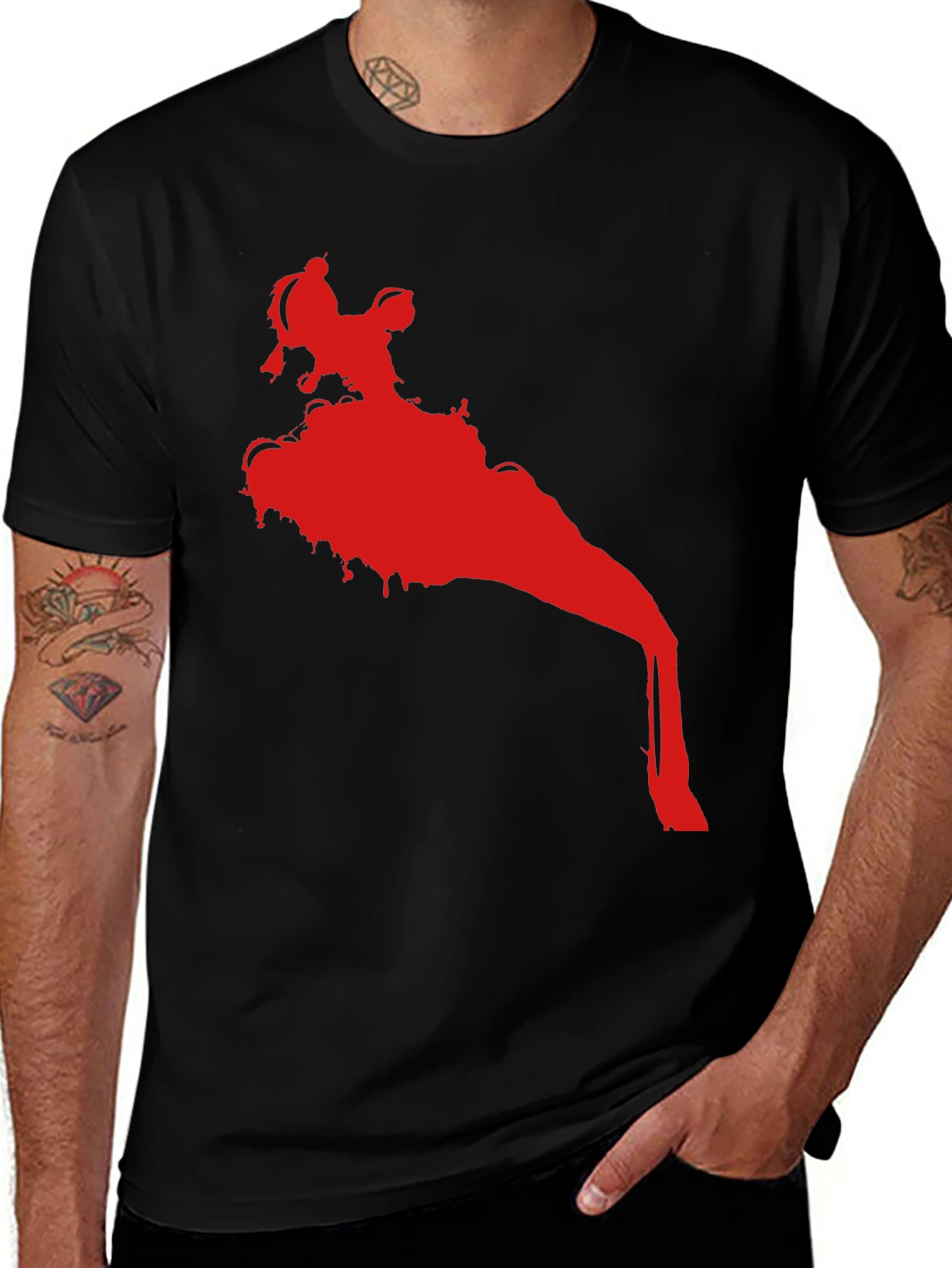 Statement Black T-Shirt with Red Graphic