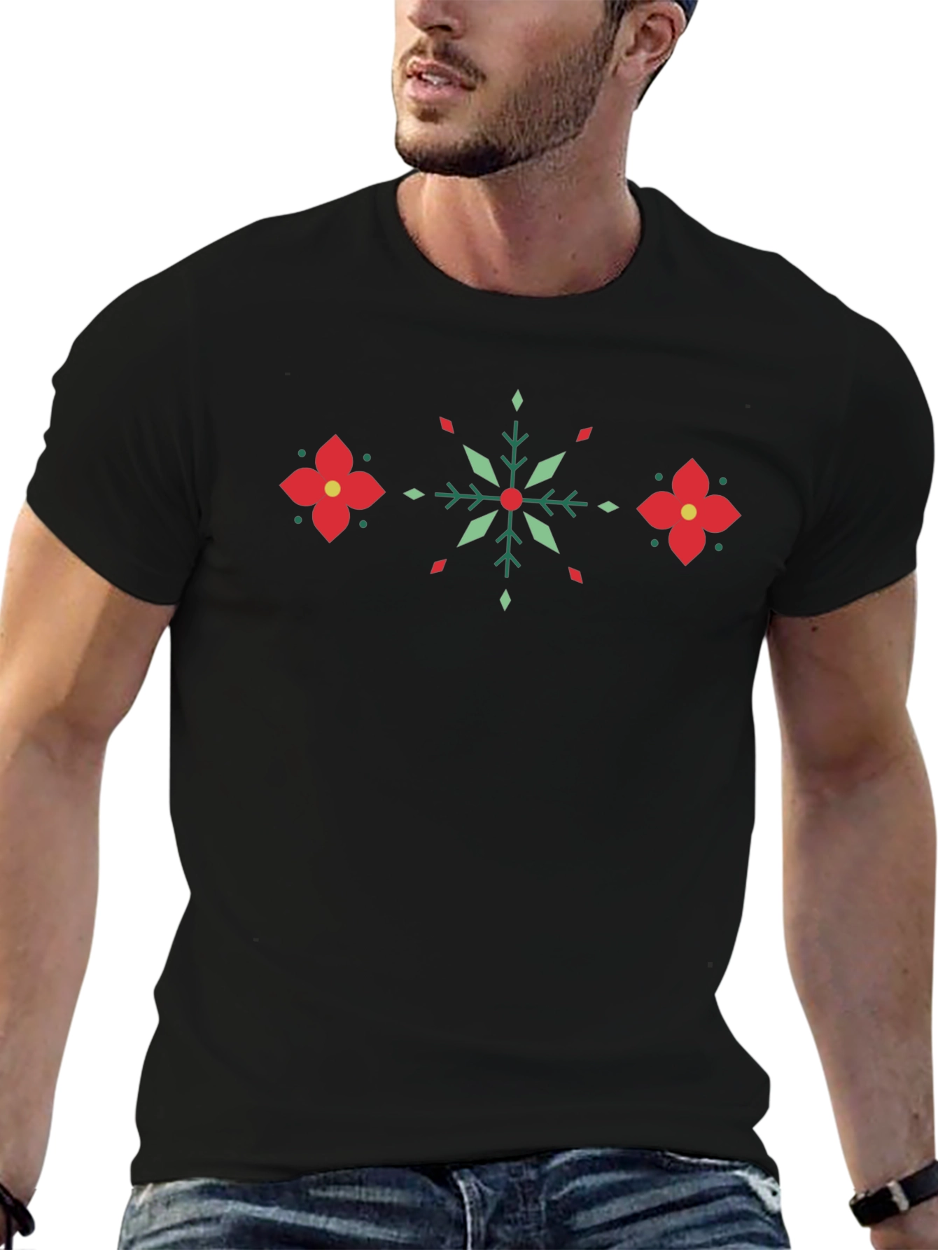 Festive Geometric Floral Pattern T-Shirt