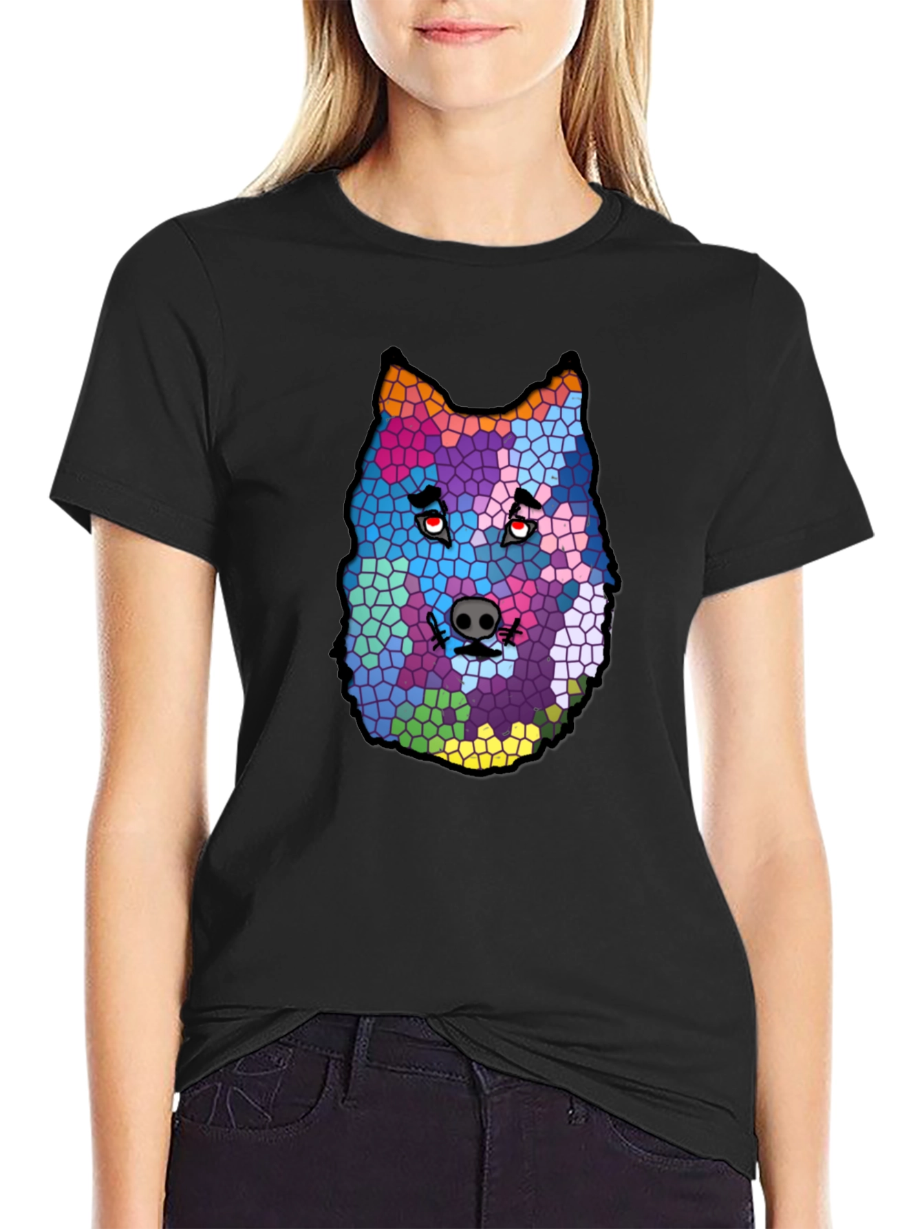 Abstract Wolf Mosaic Graphic T-Shirt
