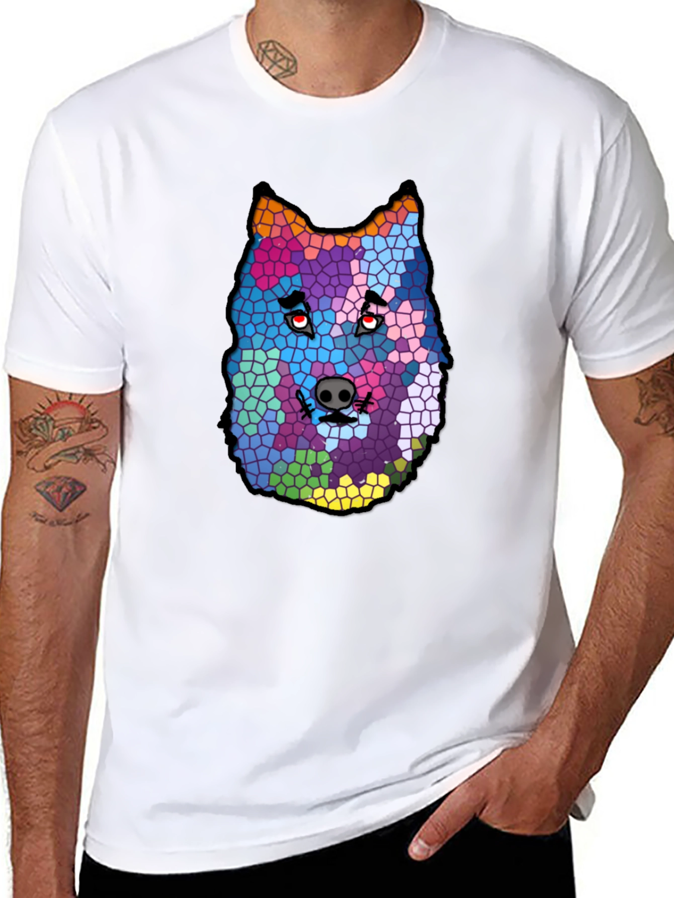 Abstract Wolf Mosaic Graphic T-Shirt