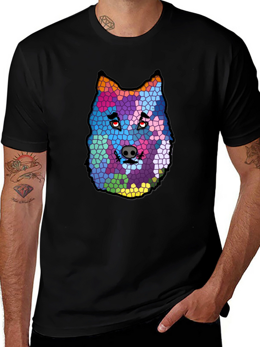 Abstract Wolf Mosaic Graphic T-Shirt