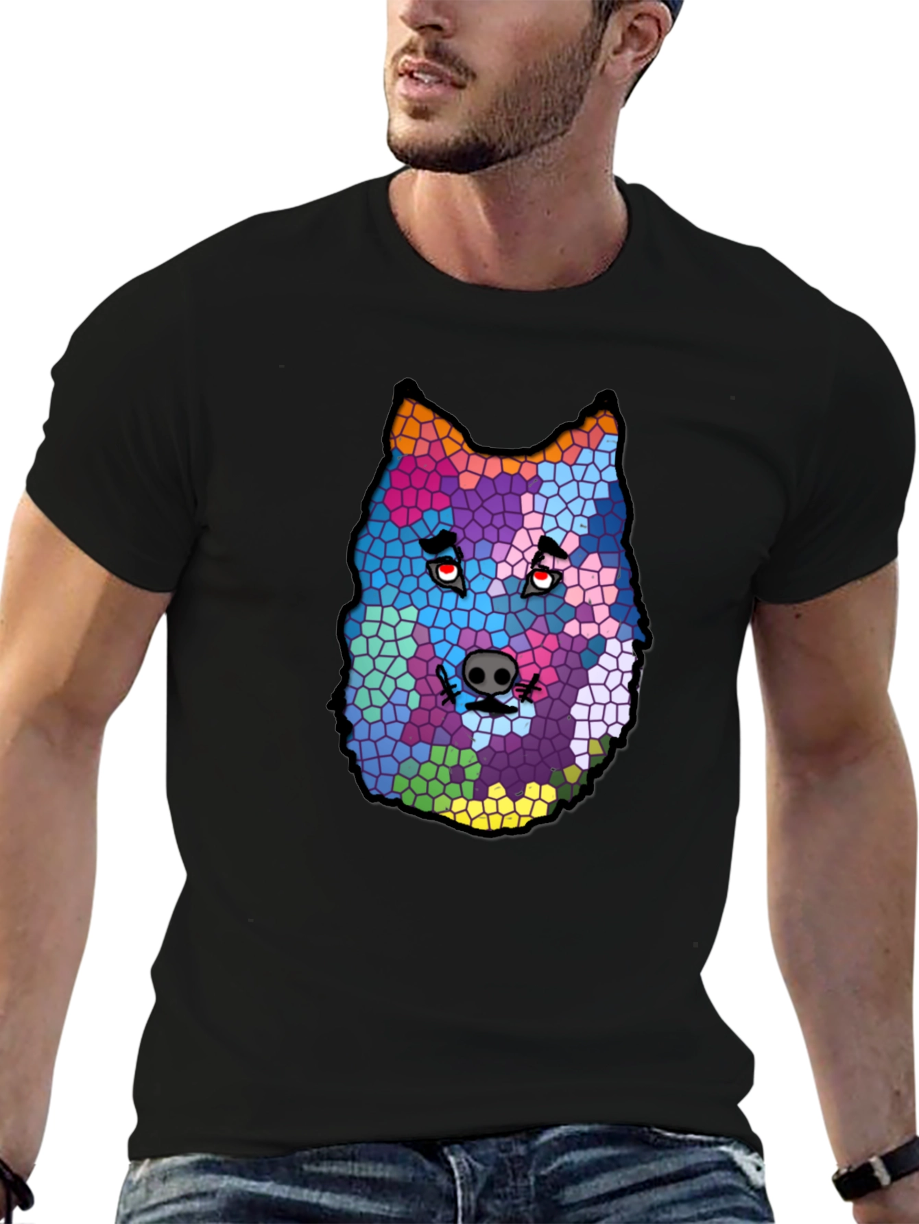 Abstract Wolf Mosaic Graphic T-Shirt