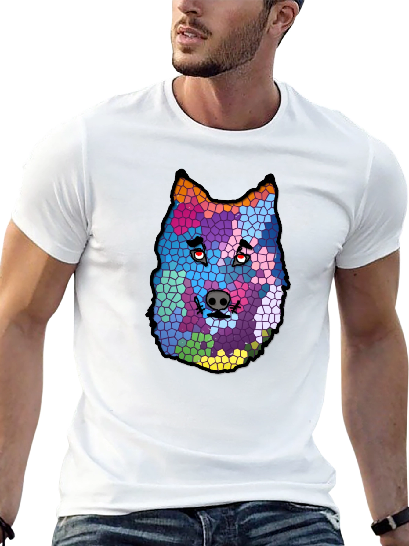 Abstract Wolf Mosaic Graphic T-Shirt