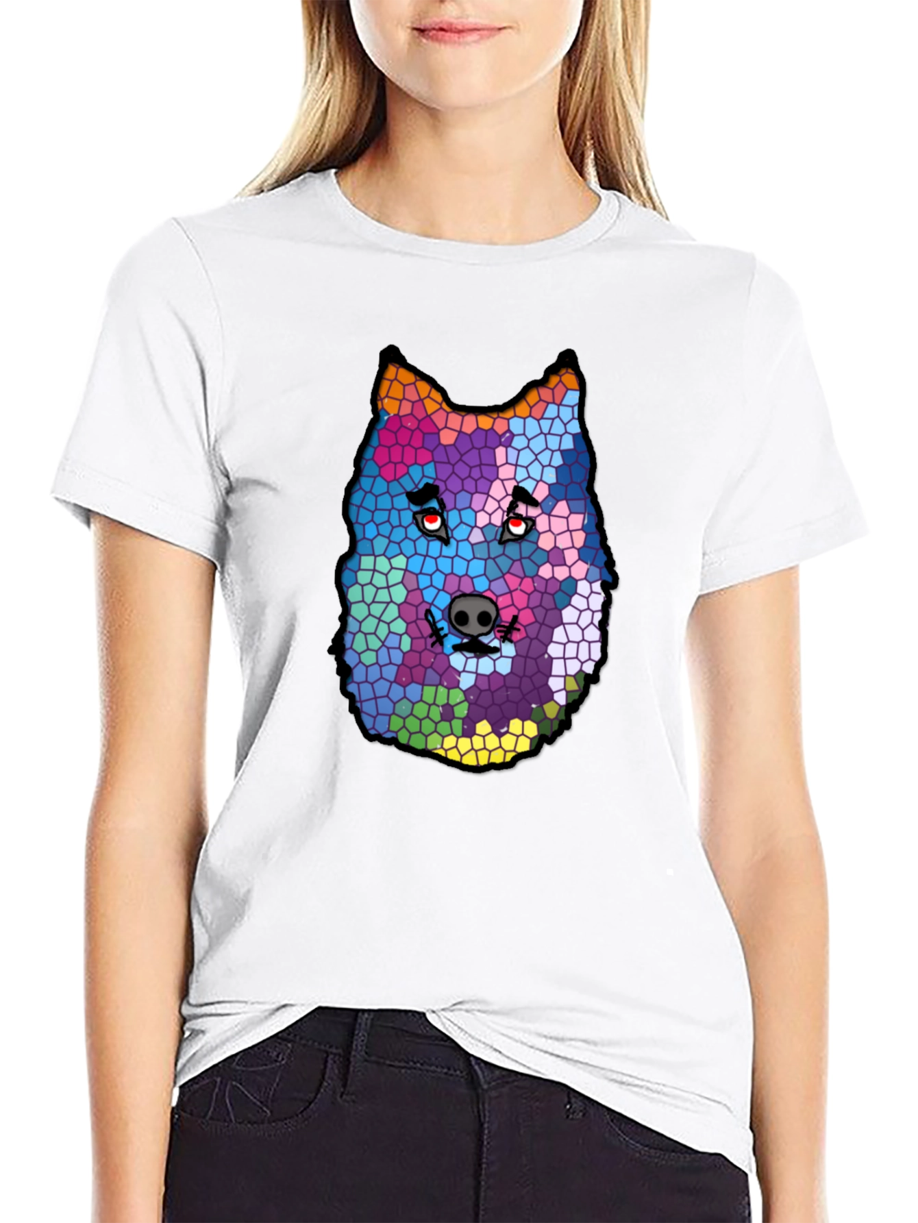 Abstract Wolf Mosaic Graphic T-Shirt
