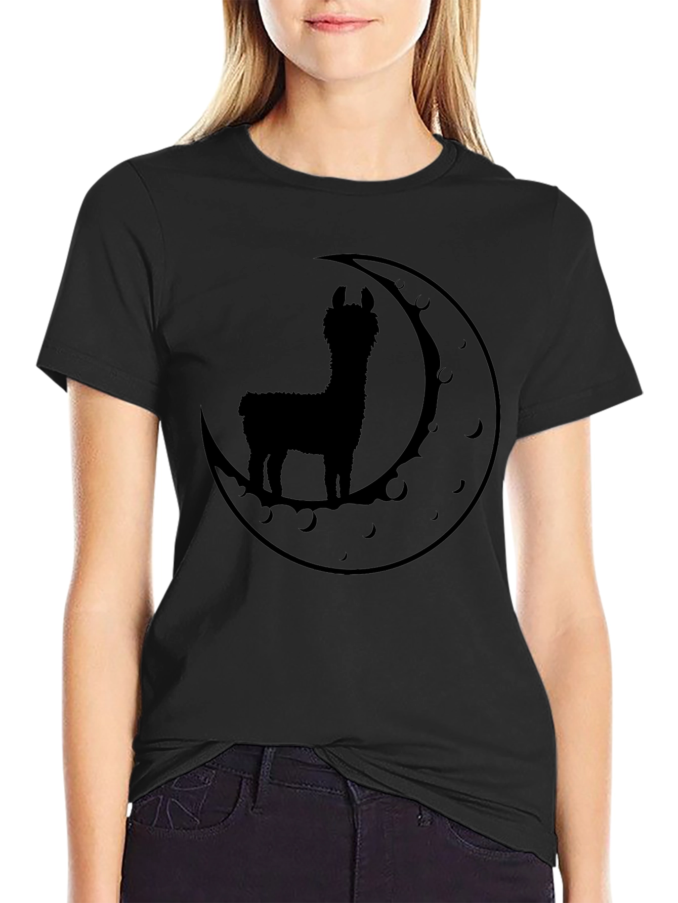 Llama Moon Silhouette T-Shirt - Black Graphic Tee