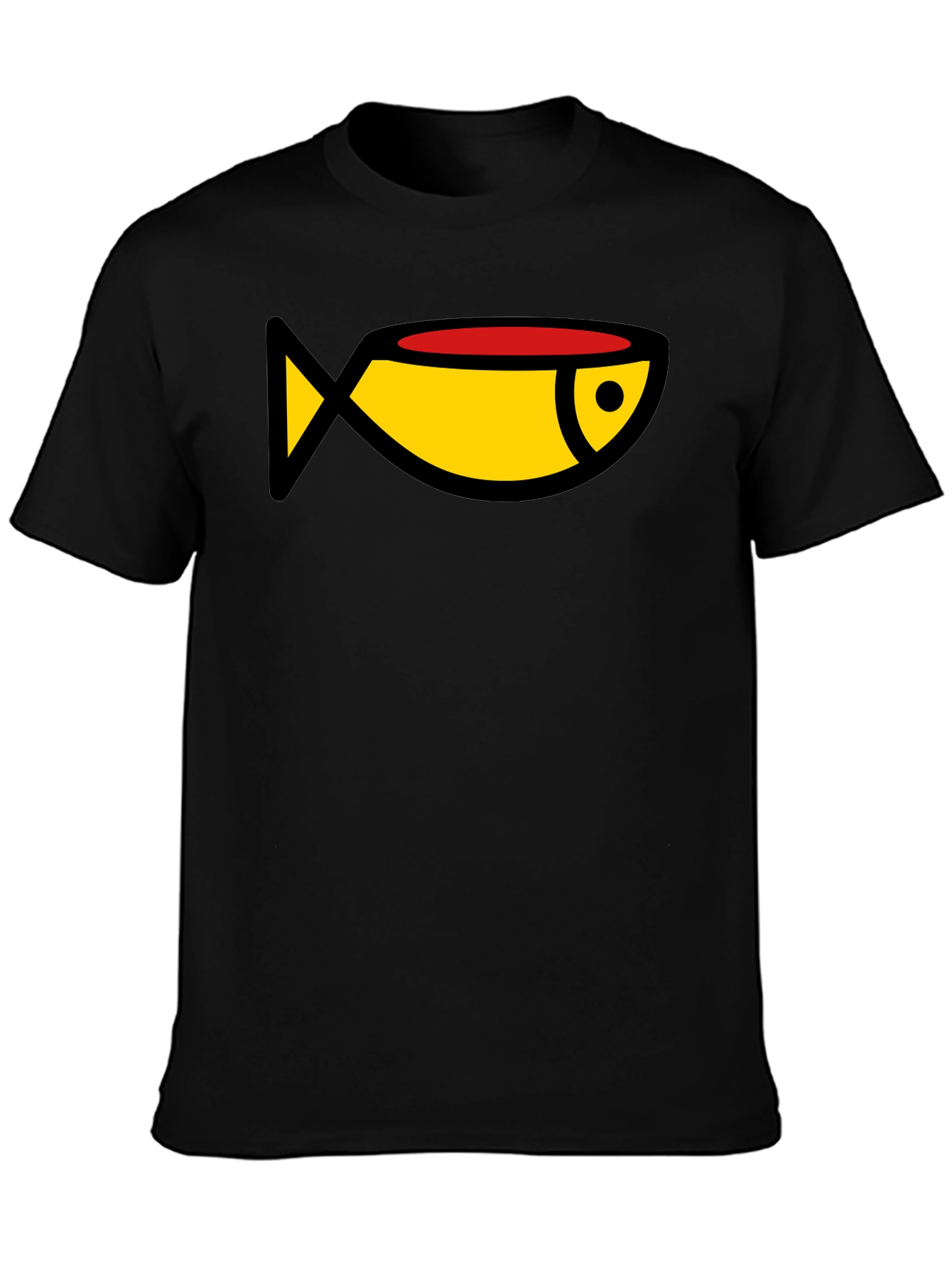 Cartoon Fish Graphic Tee - Black Casual T-Shirt