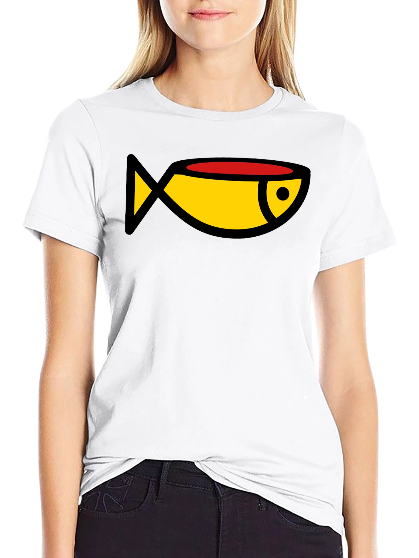Cartoon Fish Graphic Tee - Black Casual T-Shirt