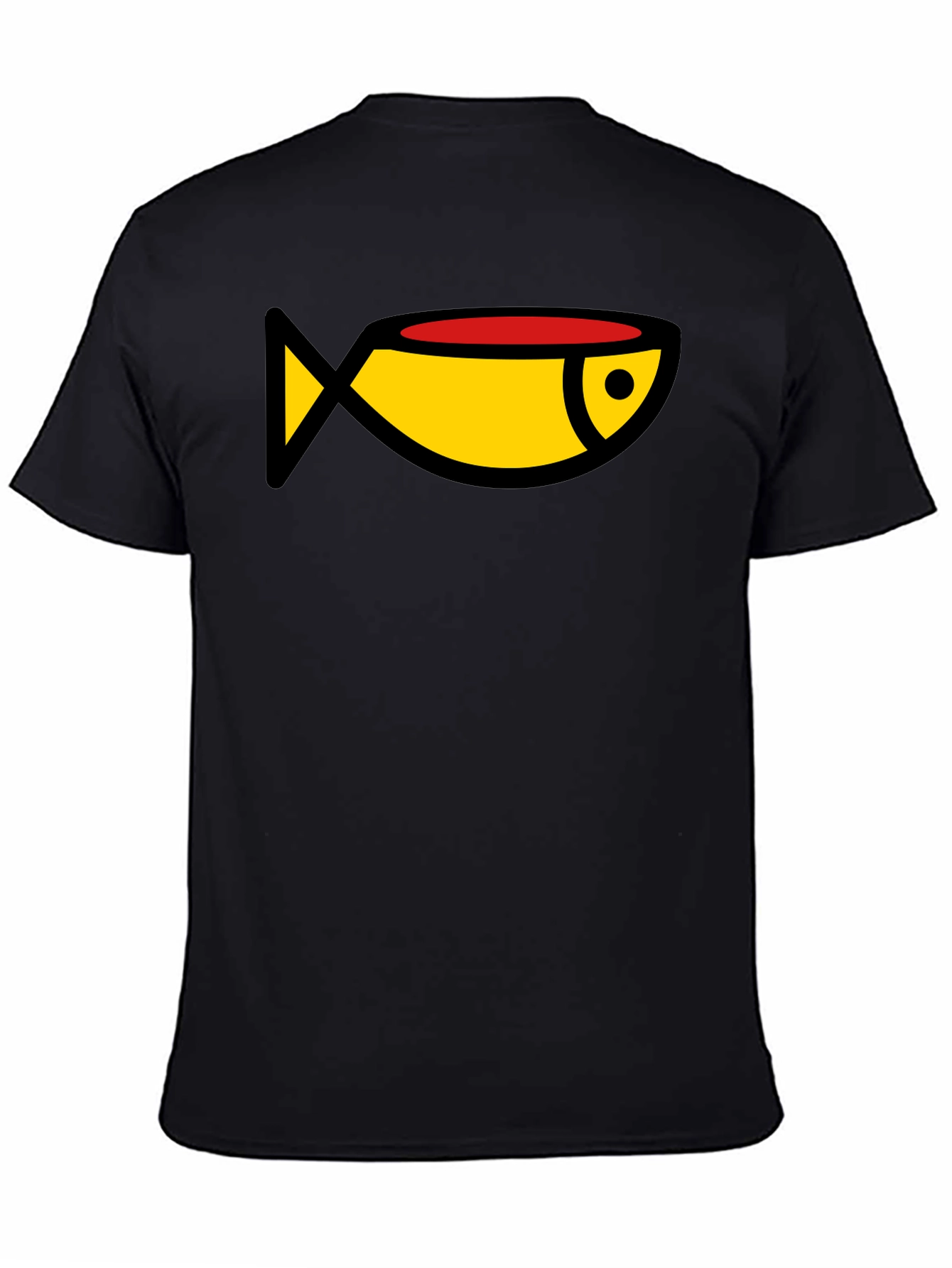 Cartoon Fish Graphic Tee - Black Casual T-Shirt
