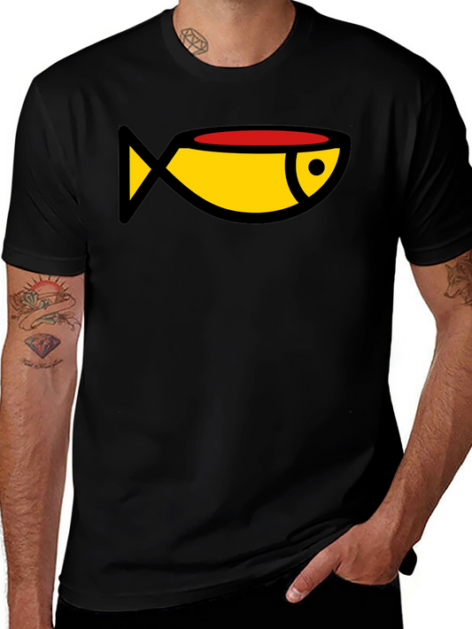 Cartoon Fish Graphic Tee - Black Casual T-Shirt