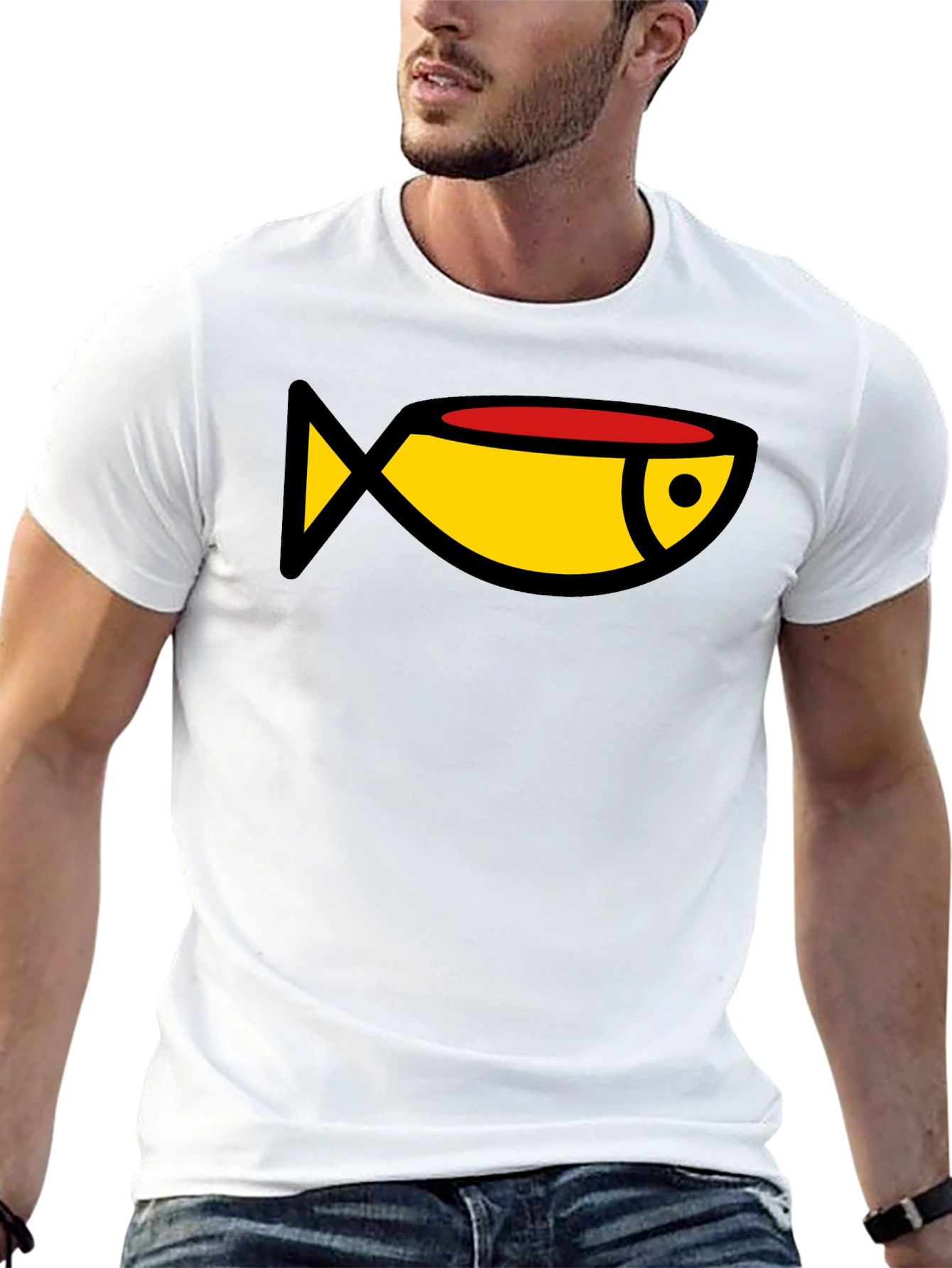 Cartoon Fish Graphic Tee - Black Casual T-Shirt