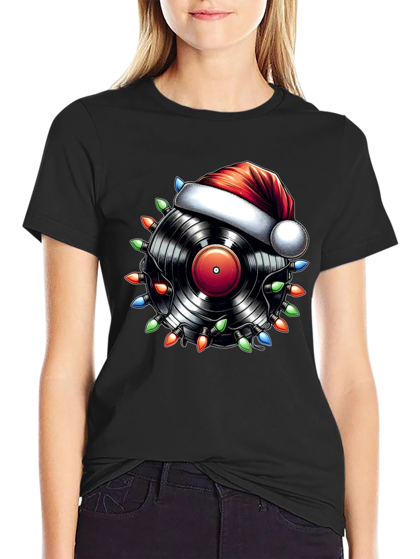 Festive Vinyl Record Santa Hat T-Shirt