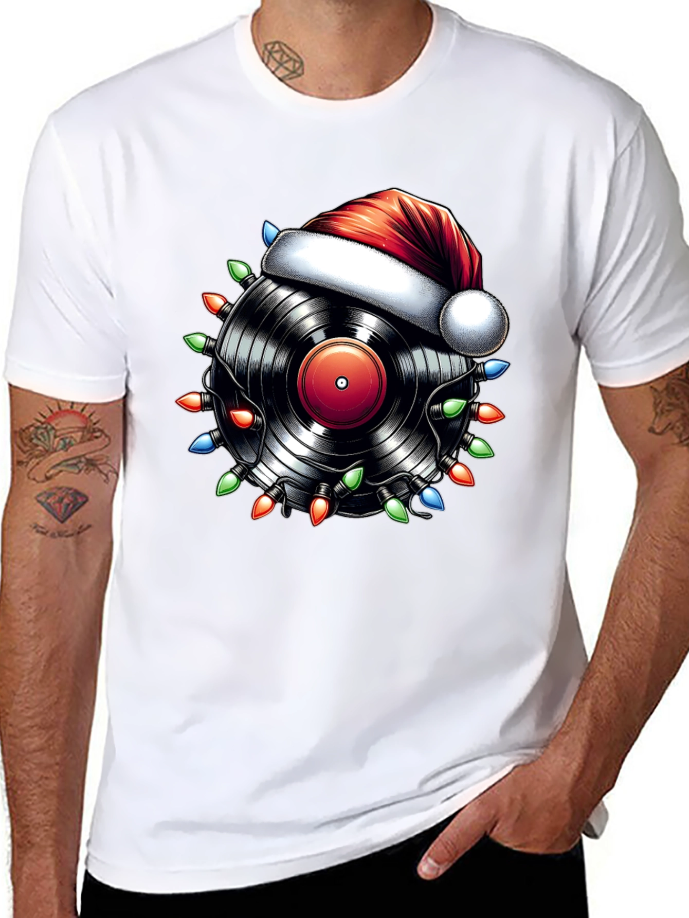 Festive Vinyl Record Santa Hat T-Shirt