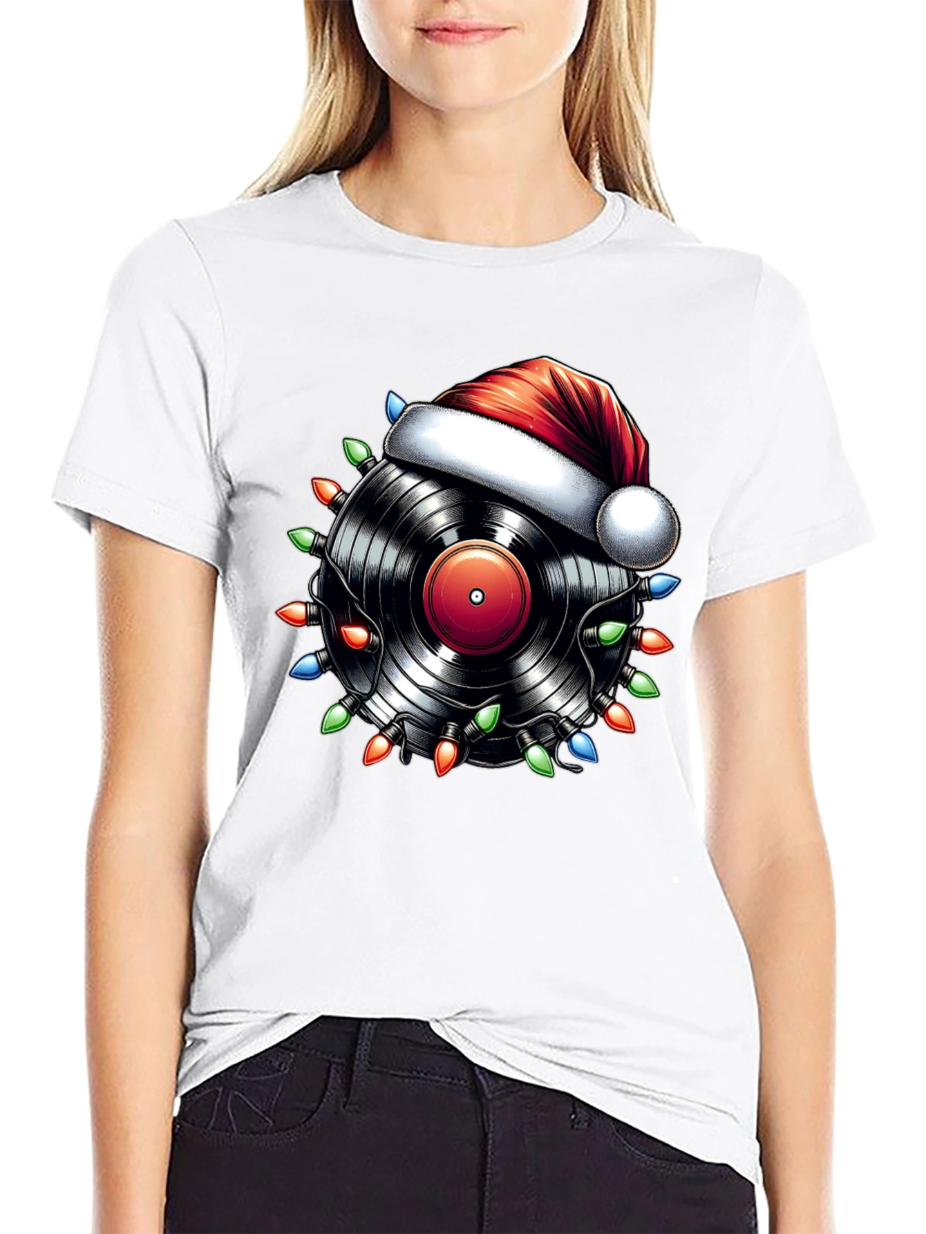 Festive Vinyl Record Santa Hat T-Shirt