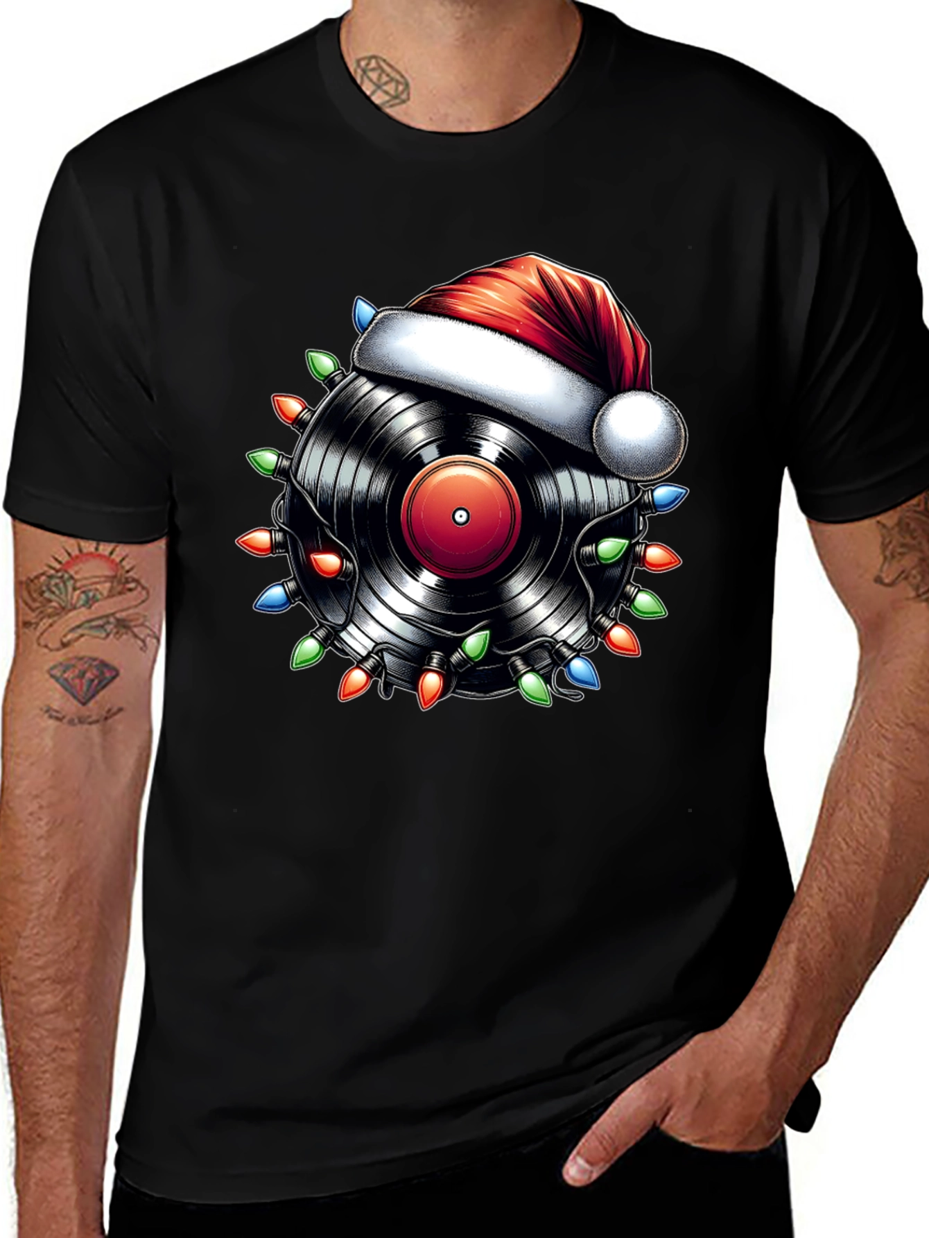Festive Vinyl Record Santa Hat T-Shirt