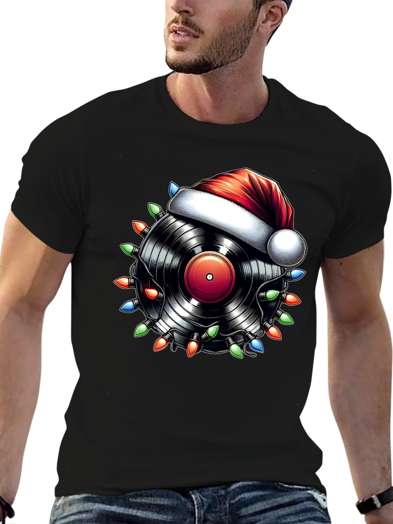 Festive Vinyl Record Santa Hat T-Shirt