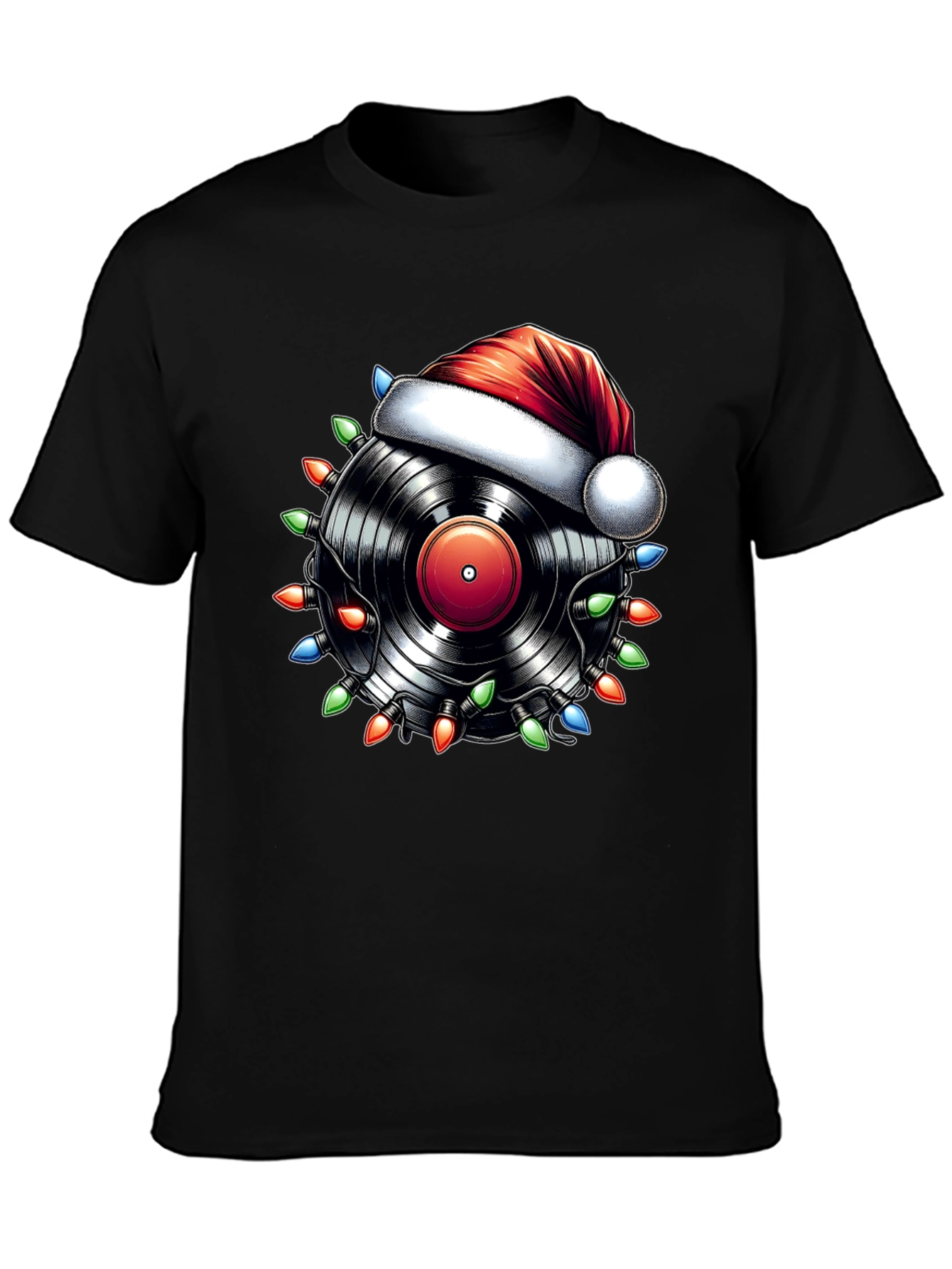 Festive Vinyl Record Santa Hat T-Shirt
