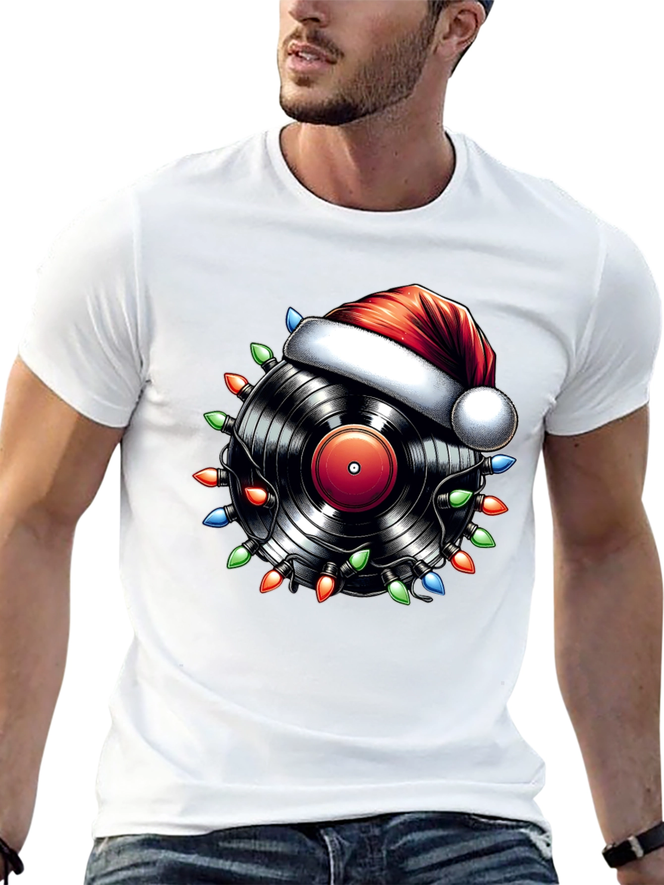 Festive Vinyl Record Santa Hat T-Shirt