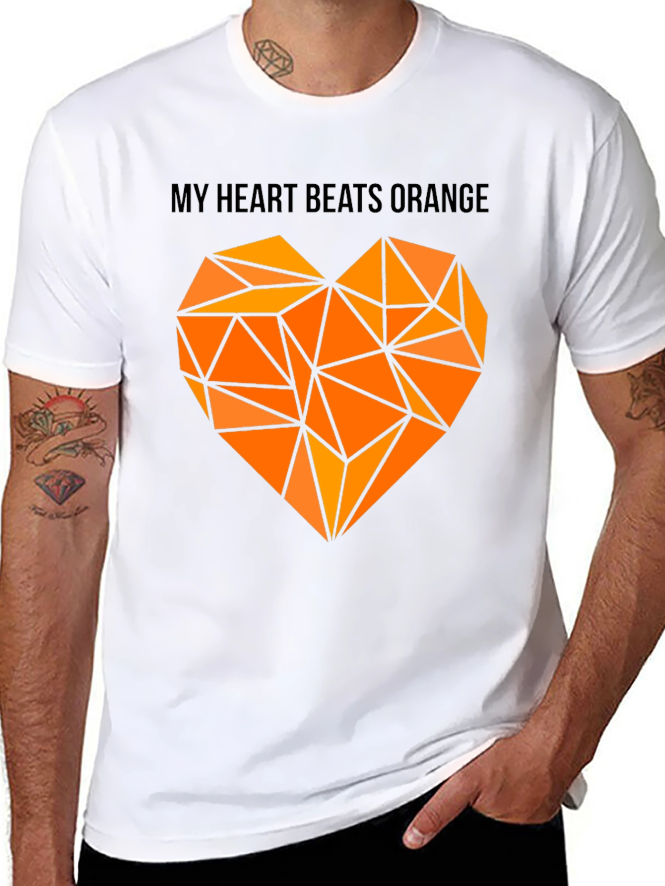 Orange Heartbeat Graphic Tee - Modern Geometric Design
