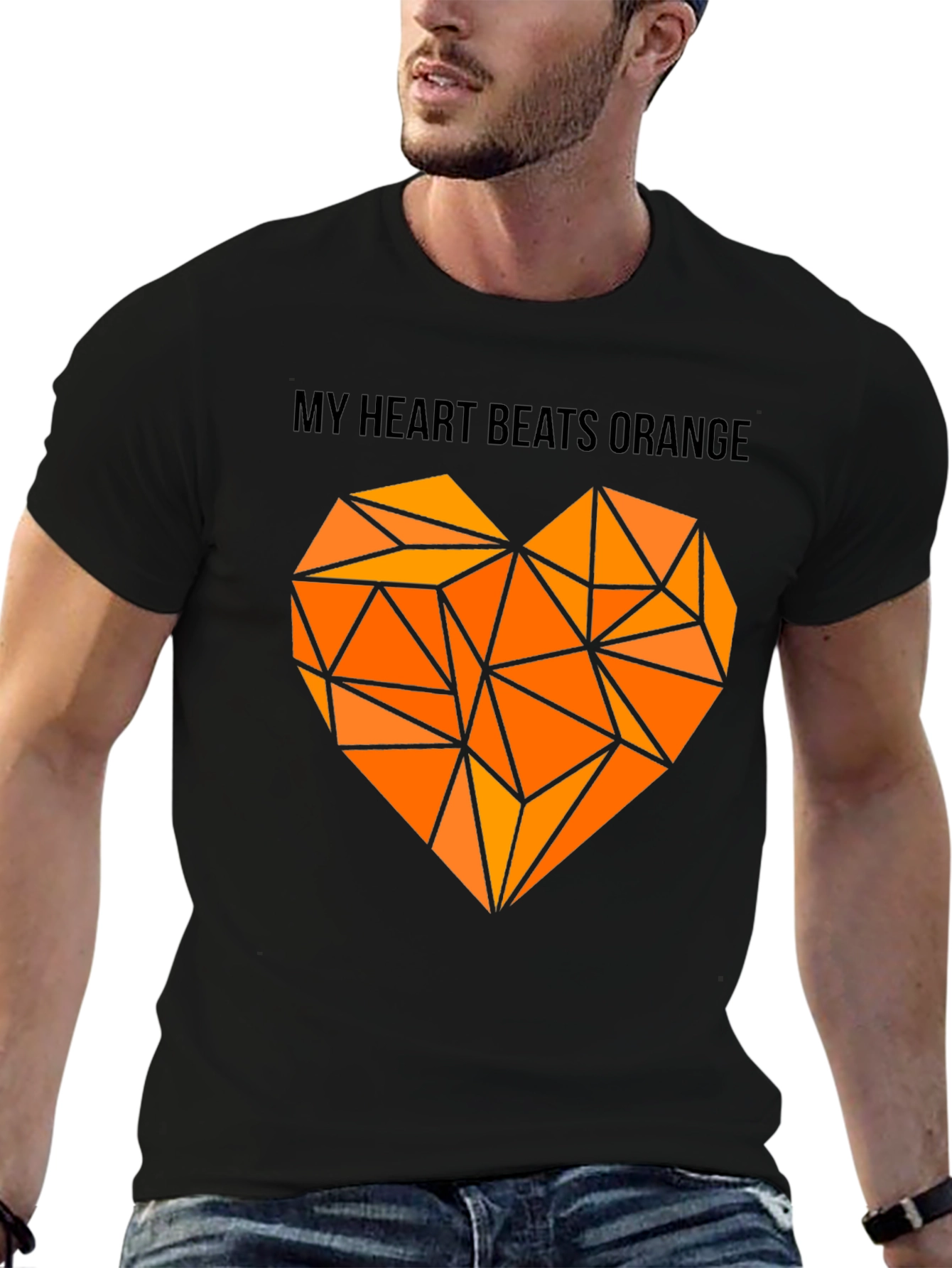 Orange Heartbeat Graphic Tee - Modern Geometric Design