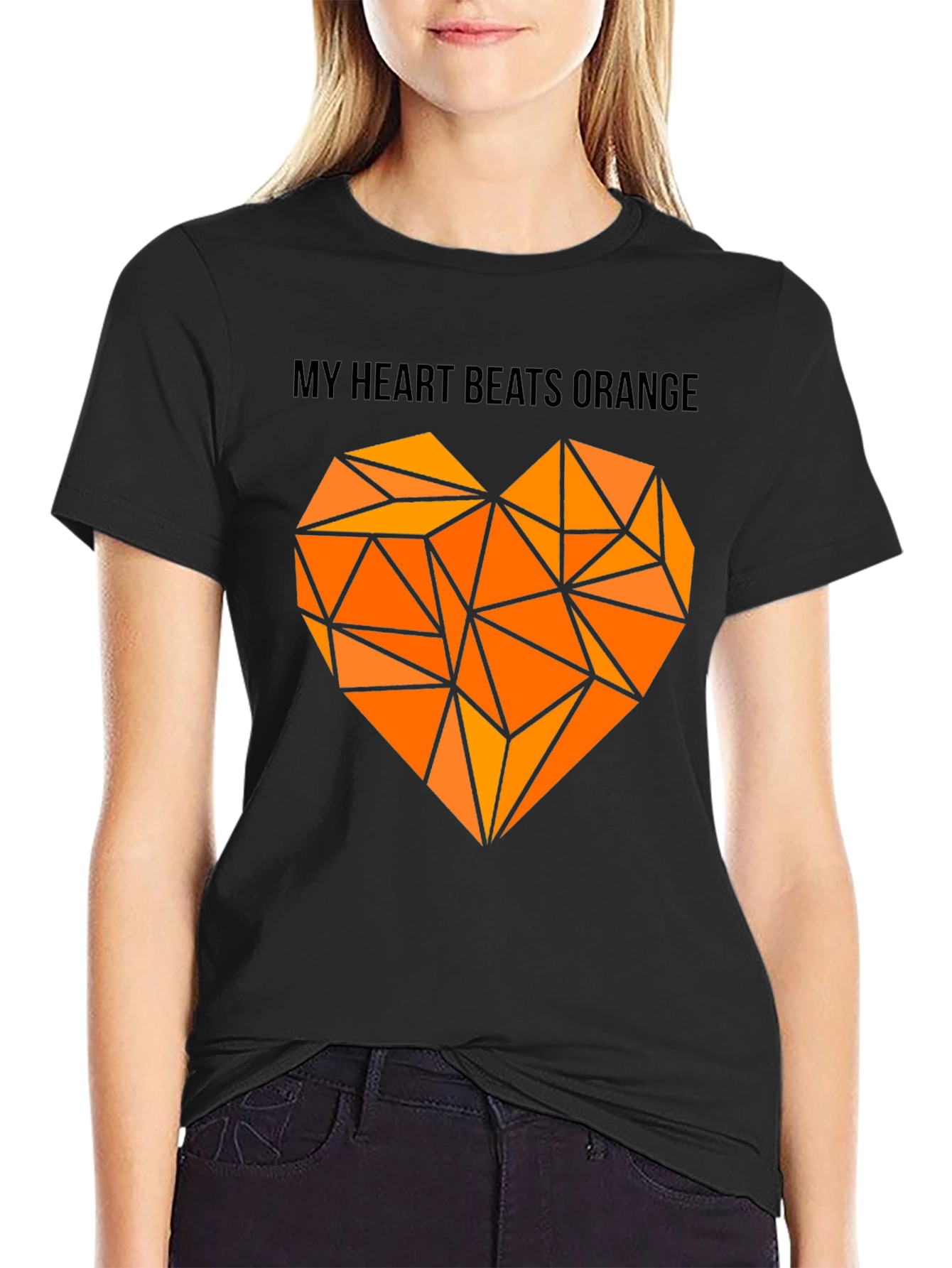 Orange Heartbeat Graphic Tee - Modern Geometric Design