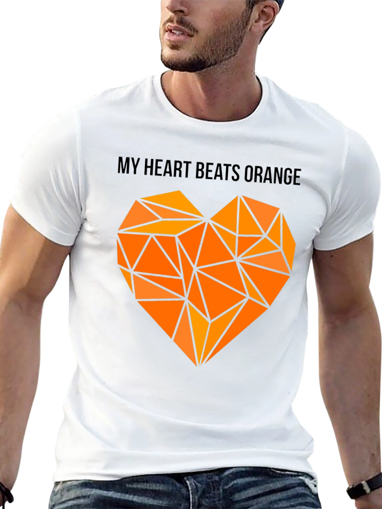 Orange Heartbeat Graphic Tee - Modern Geometric Design