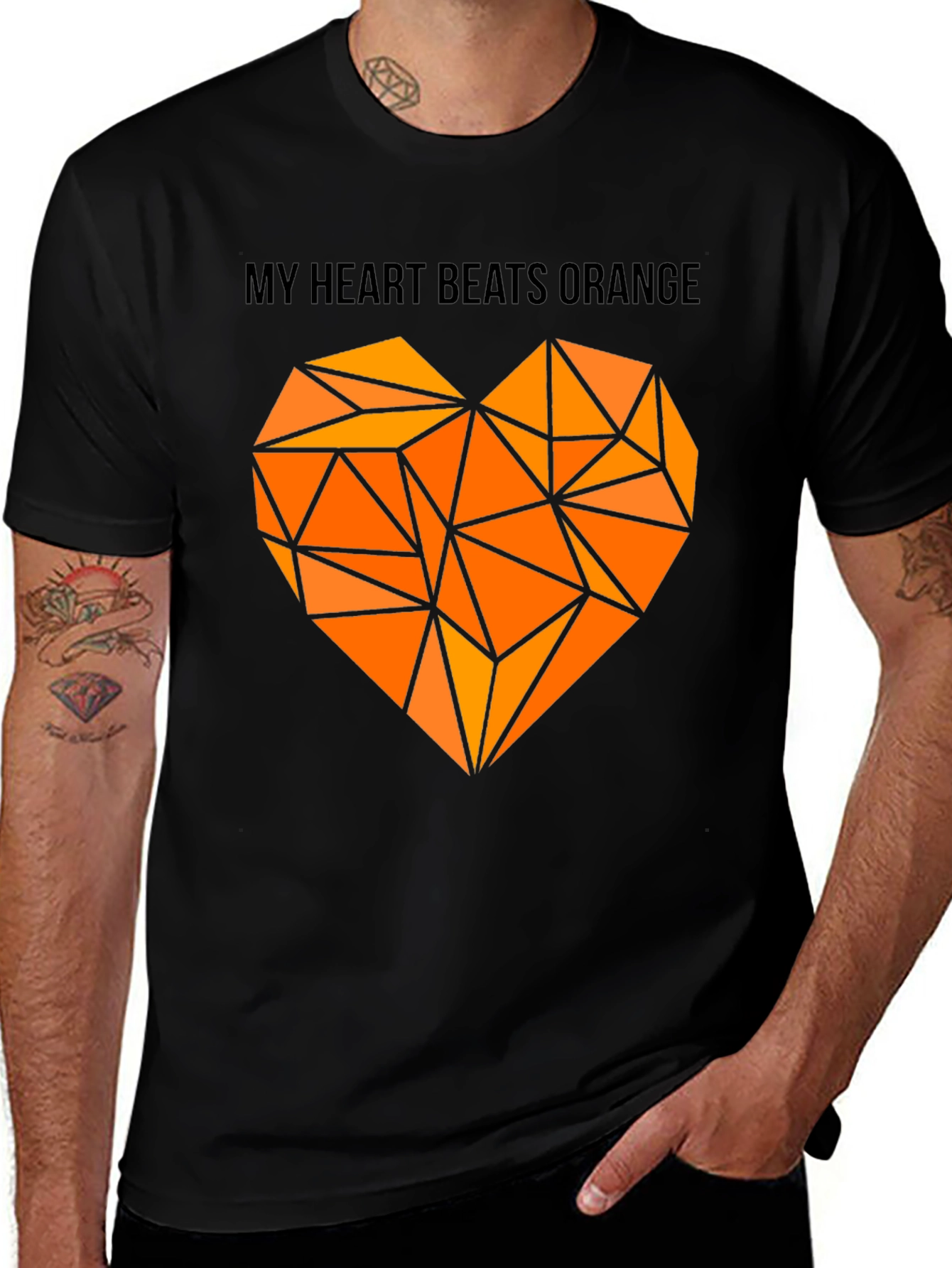 Orange Heartbeat Graphic Tee - Modern Geometric Design