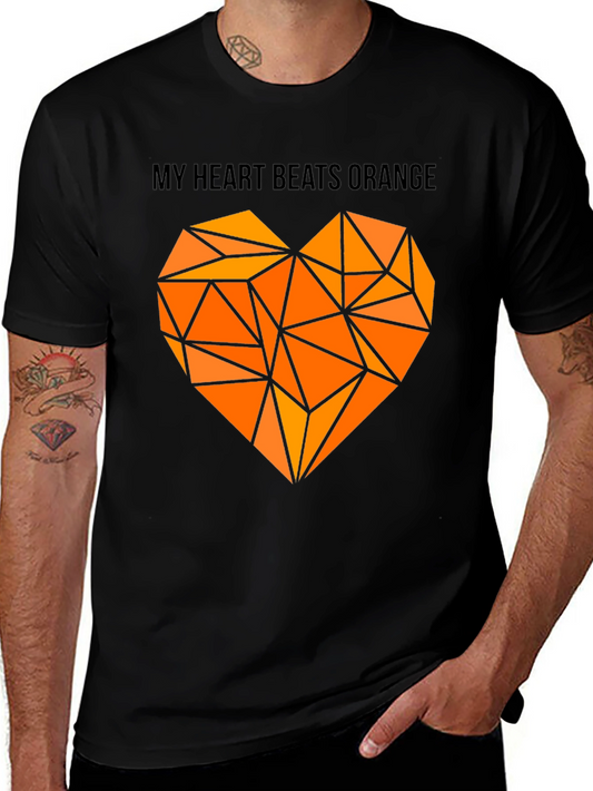Orange Heartbeat Graphic Tee - Modern Geometric Design