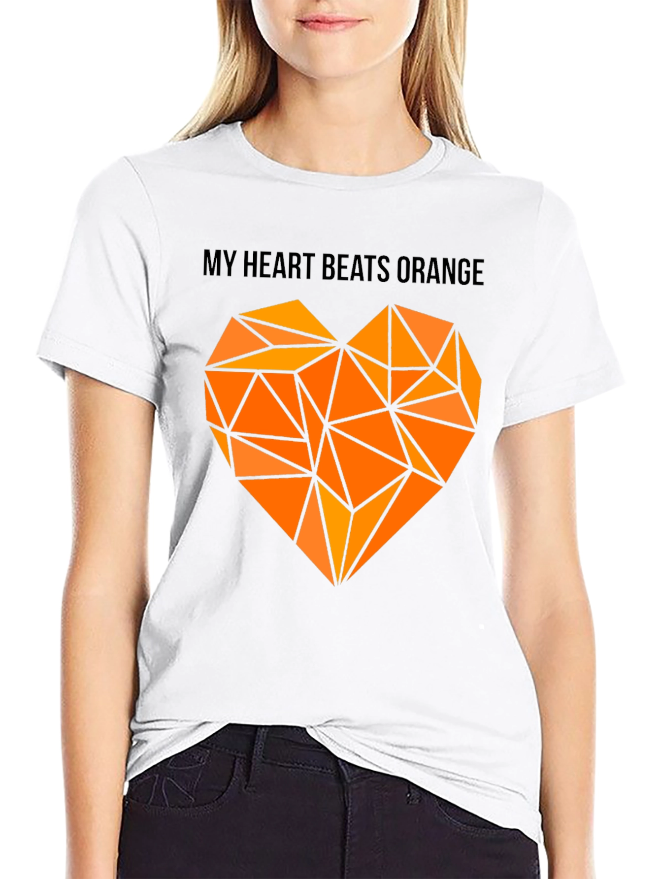 Orange Heartbeat Graphic Tee - Modern Geometric Design