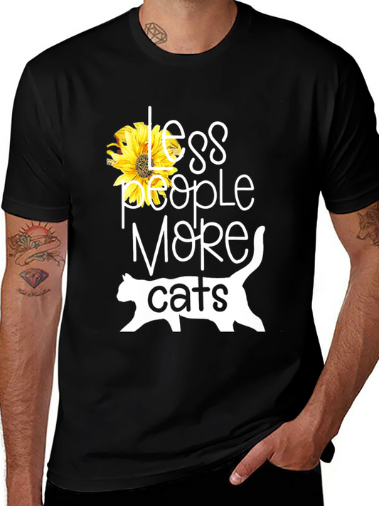 Less People More Cats Sunflower Graphic T-Shirt