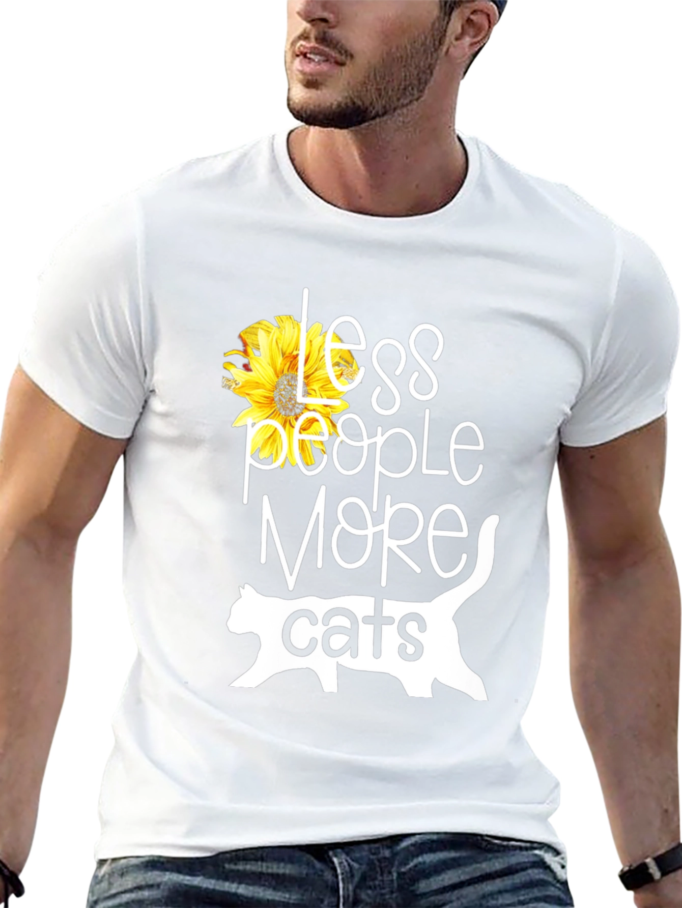 Less People More Cats Sunflower Graphic T-Shirt
