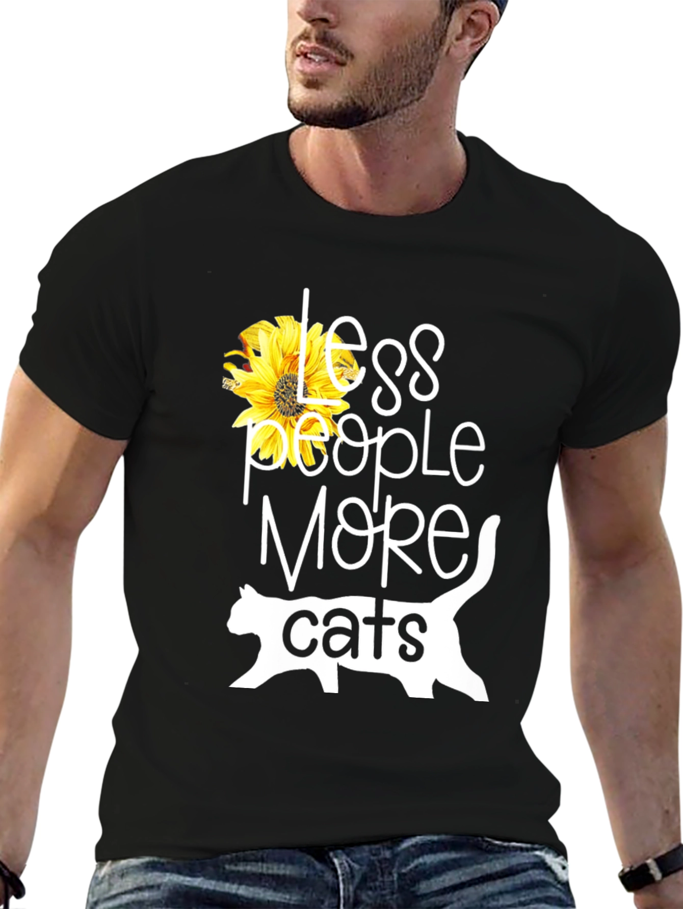 Less People More Cats Sunflower Graphic T-Shirt