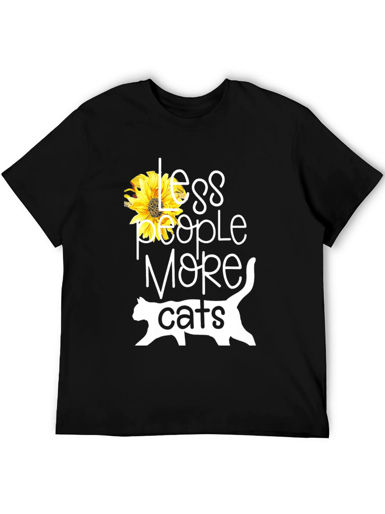 Less People More Cats Sunflower Graphic T-Shirt
