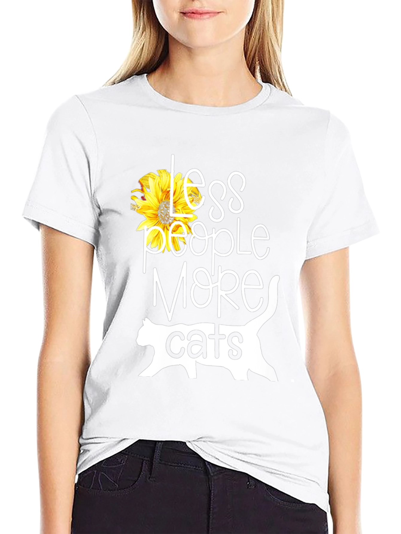 Less People More Cats Sunflower Graphic T-Shirt