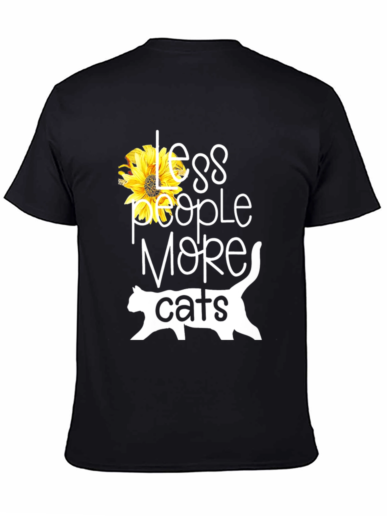 Less People More Cats Sunflower Graphic T-Shirt