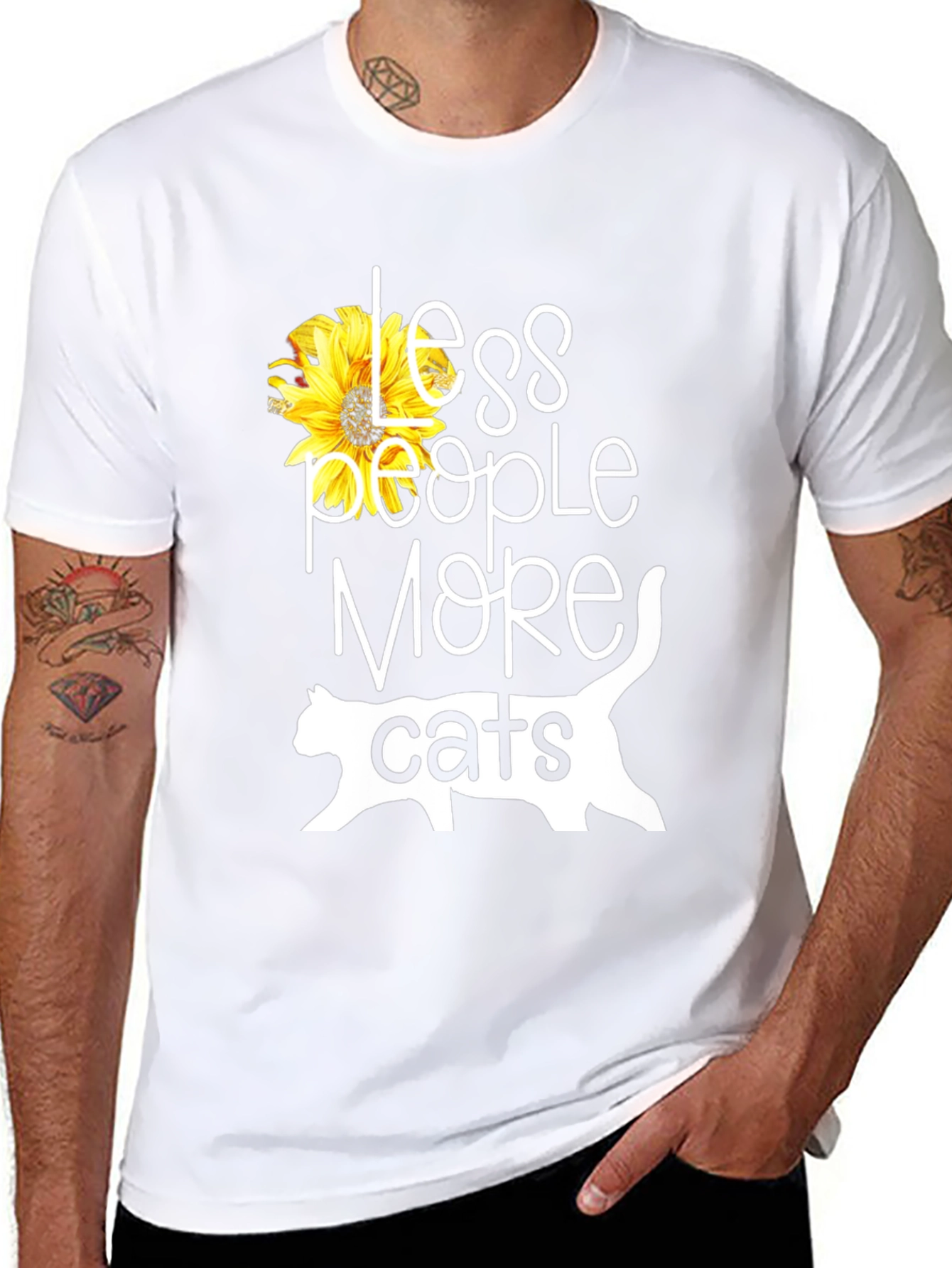 Less People More Cats Sunflower Graphic T-Shirt