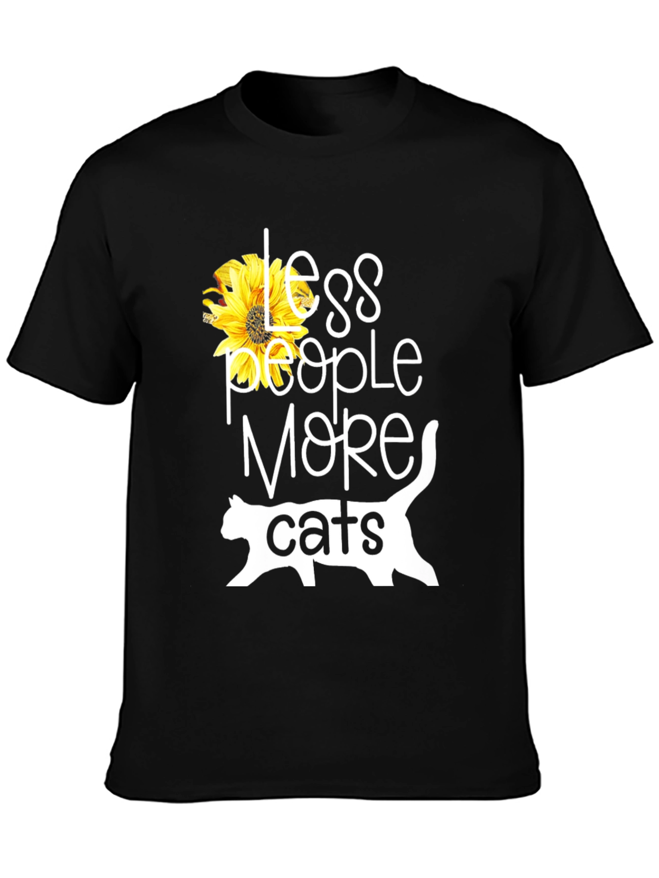 Less People More Cats Sunflower Graphic T-Shirt