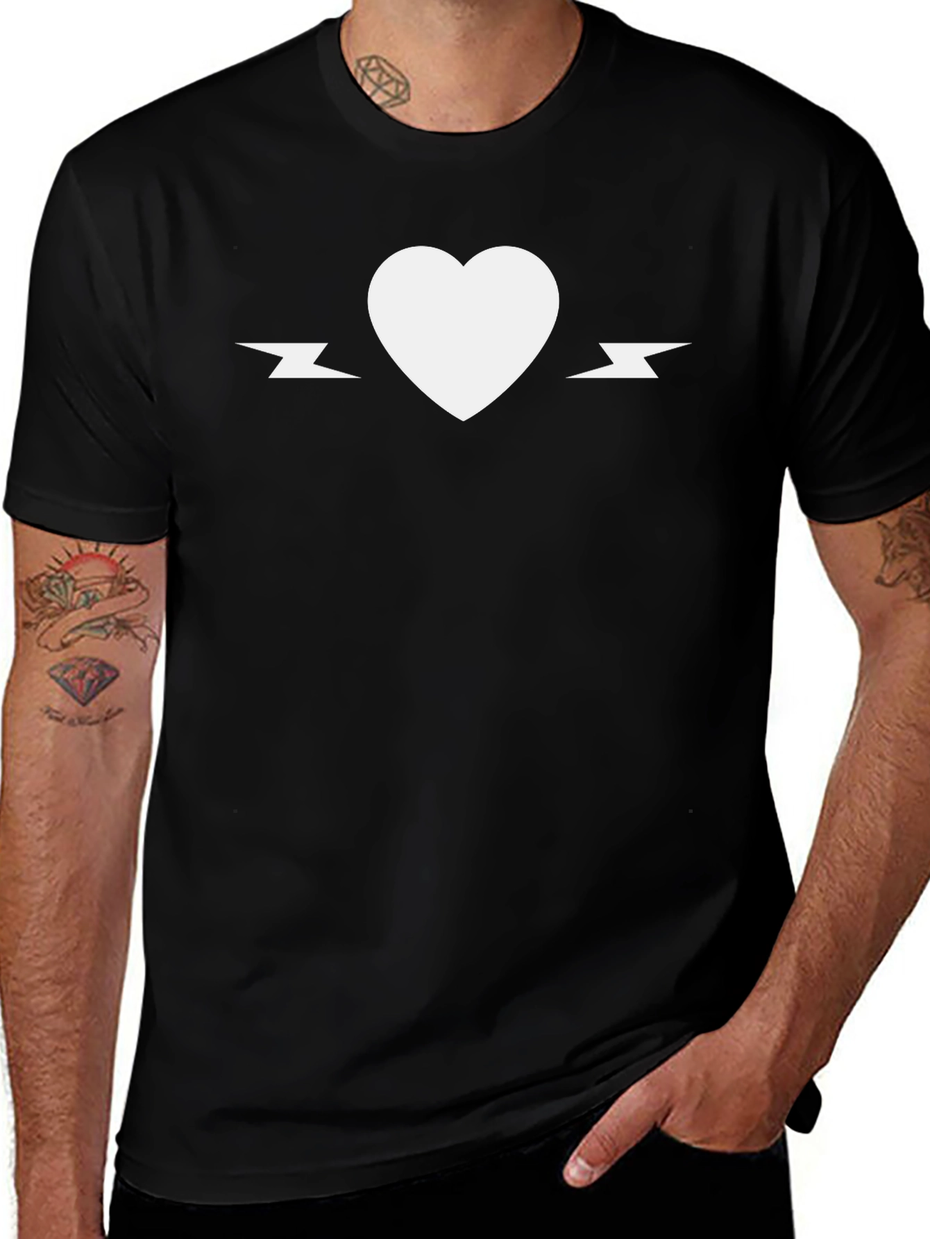 Heart & Lightning Bolt Graphic Tee - Black