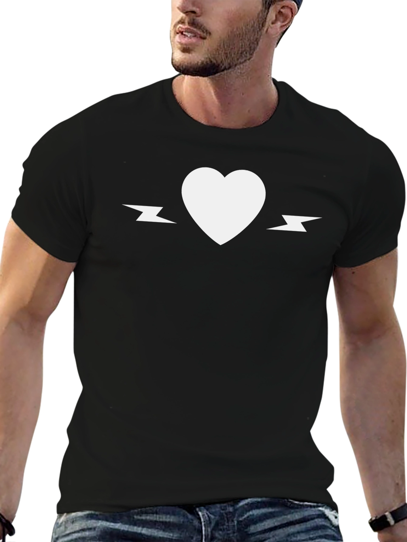 Heart & Lightning Bolt Graphic Tee - Black