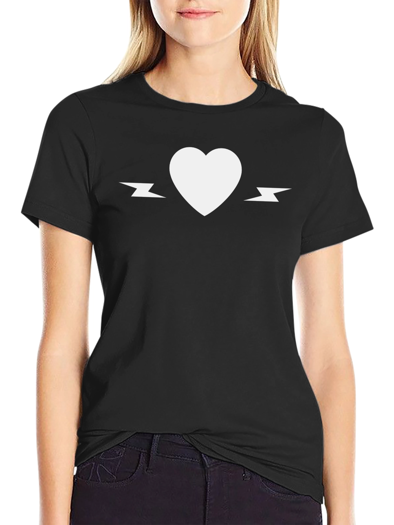 Heart & Lightning Bolt Graphic Tee - Black