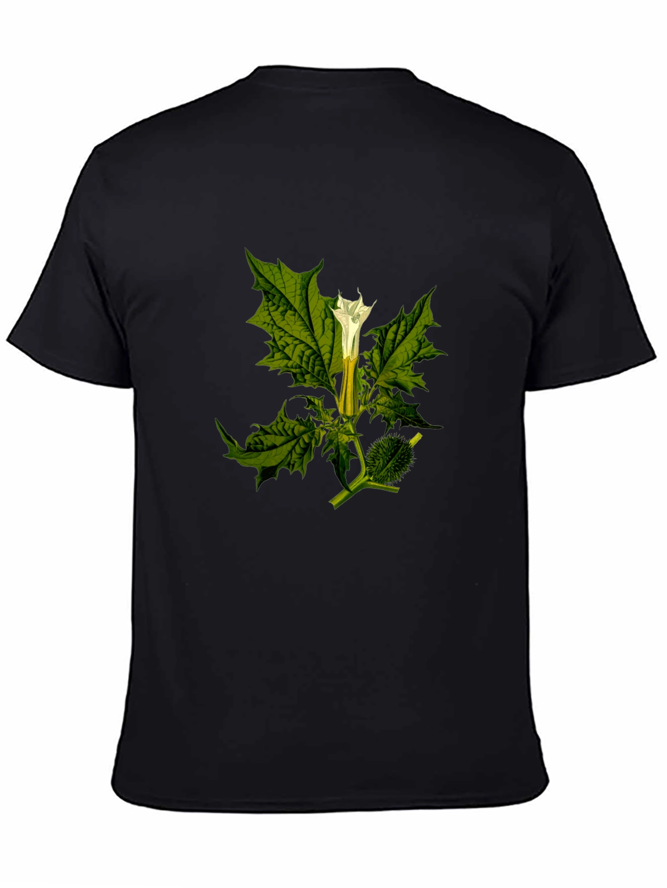 Botanical Datura Flower Graphic Black Tee