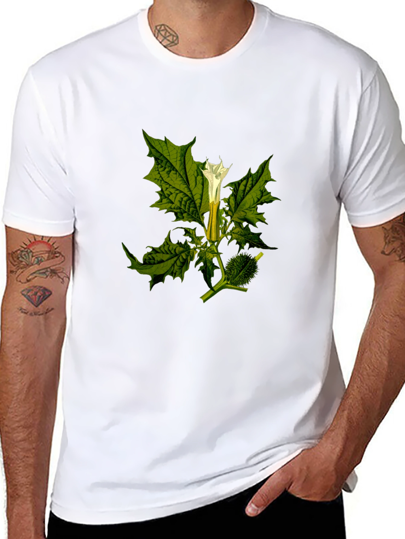 Botanical Datura Flower Graphic Black Tee