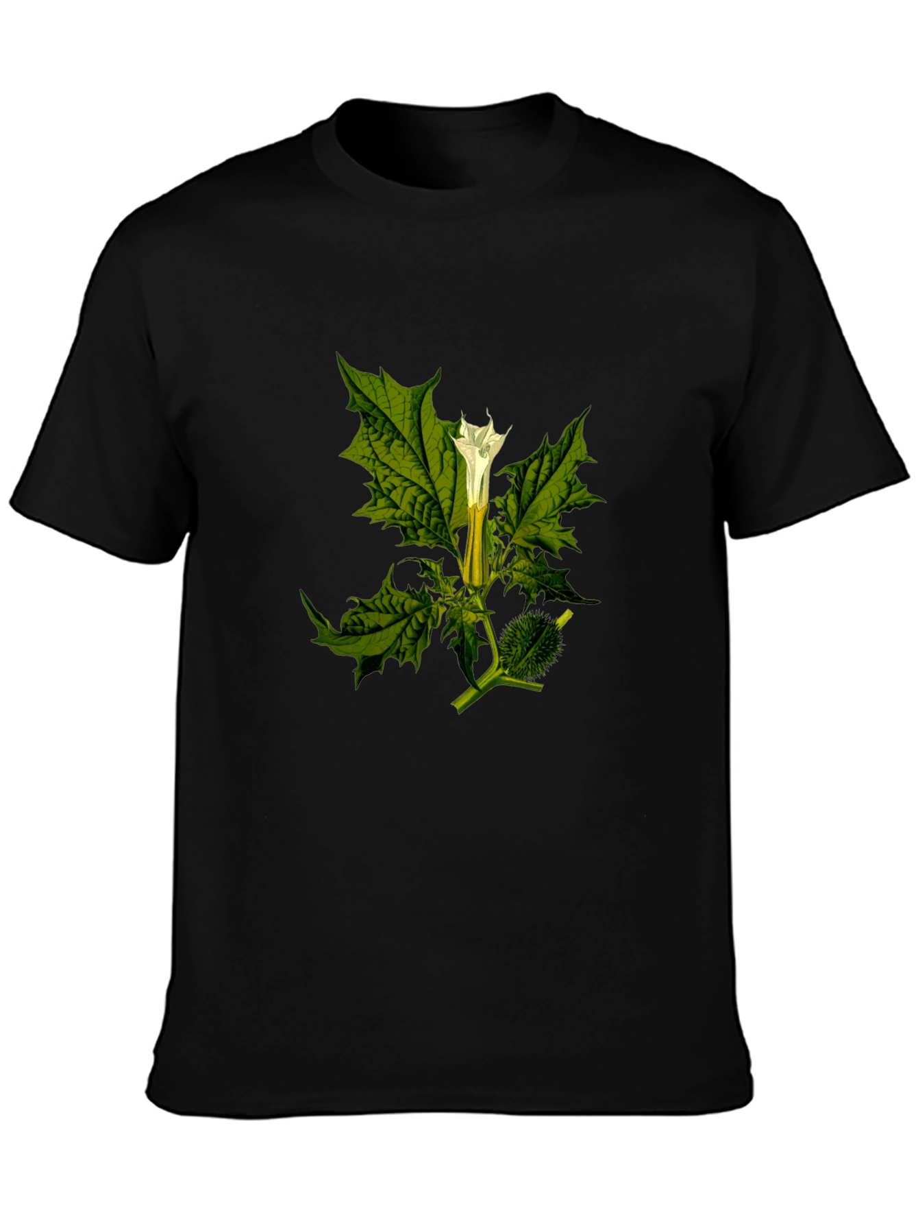 Botanical Datura Flower Graphic Black Tee