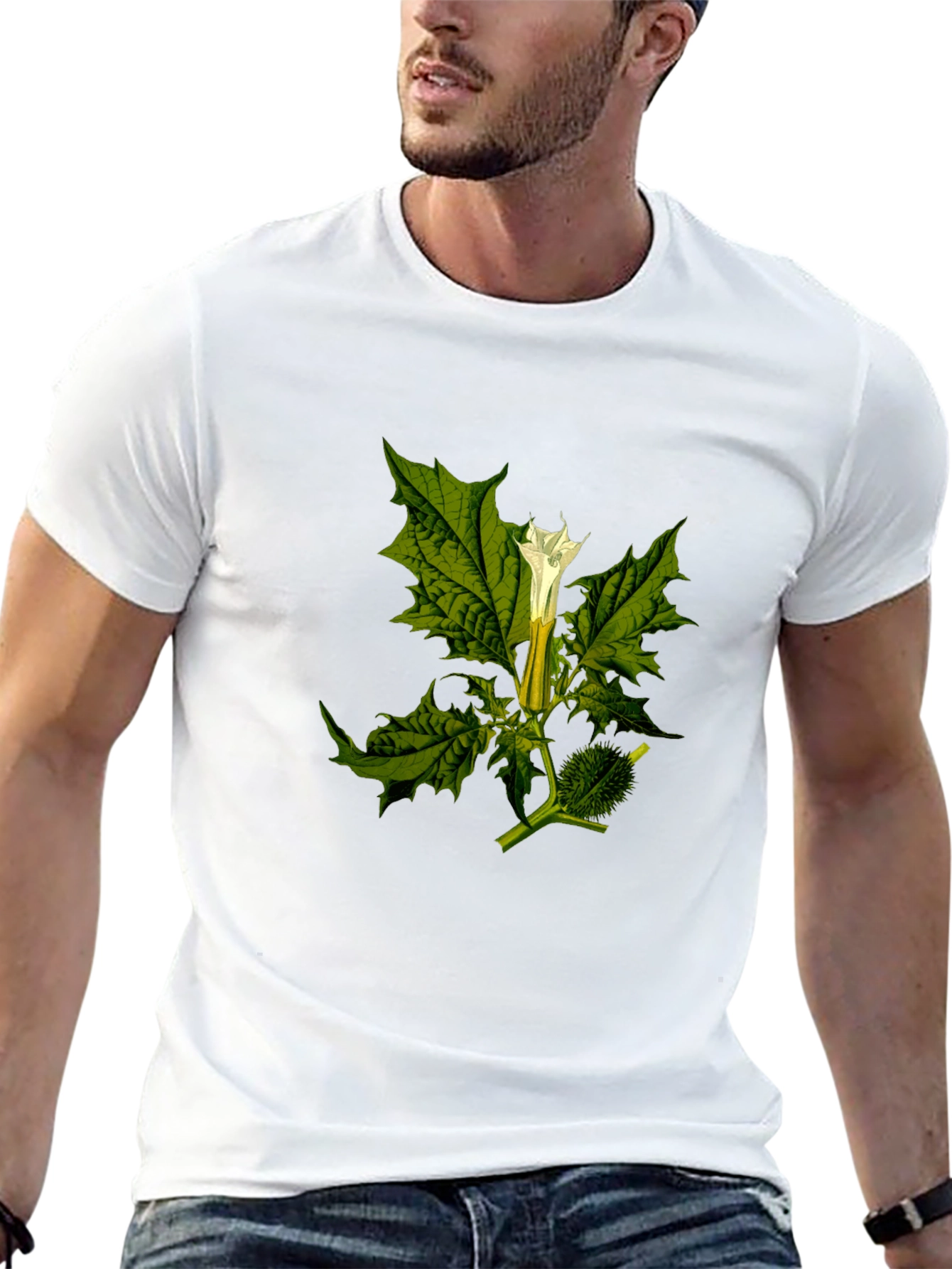 Botanical Datura Flower Graphic Black Tee